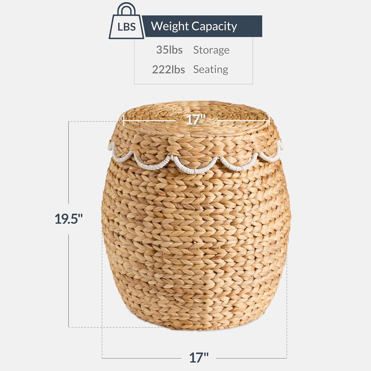 Scalloped Multipurpose Hyacinth Storage Basket / Scallop, Natural/white