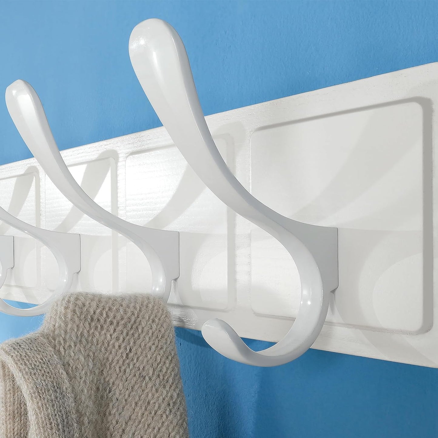 SKOLOO Coat Rack Wall Mount - Scandi-Style Wooden Carved-Block Coat Hook,Pack of 2, Wall Coat Hanger with 6 Hooks for