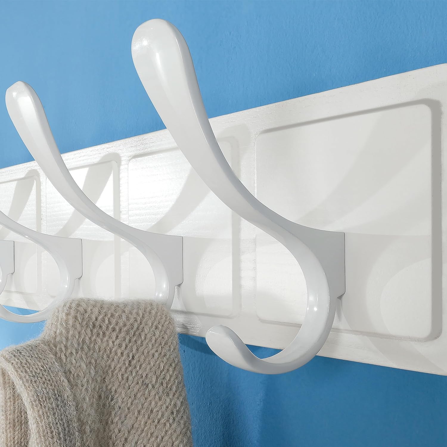 SKOLOO Coat Rack Wall Mount - Scandi-Style Wooden Carved-Block Coat Hook,Pack of 2, Wall Coat Hanger with 6 Hooks for