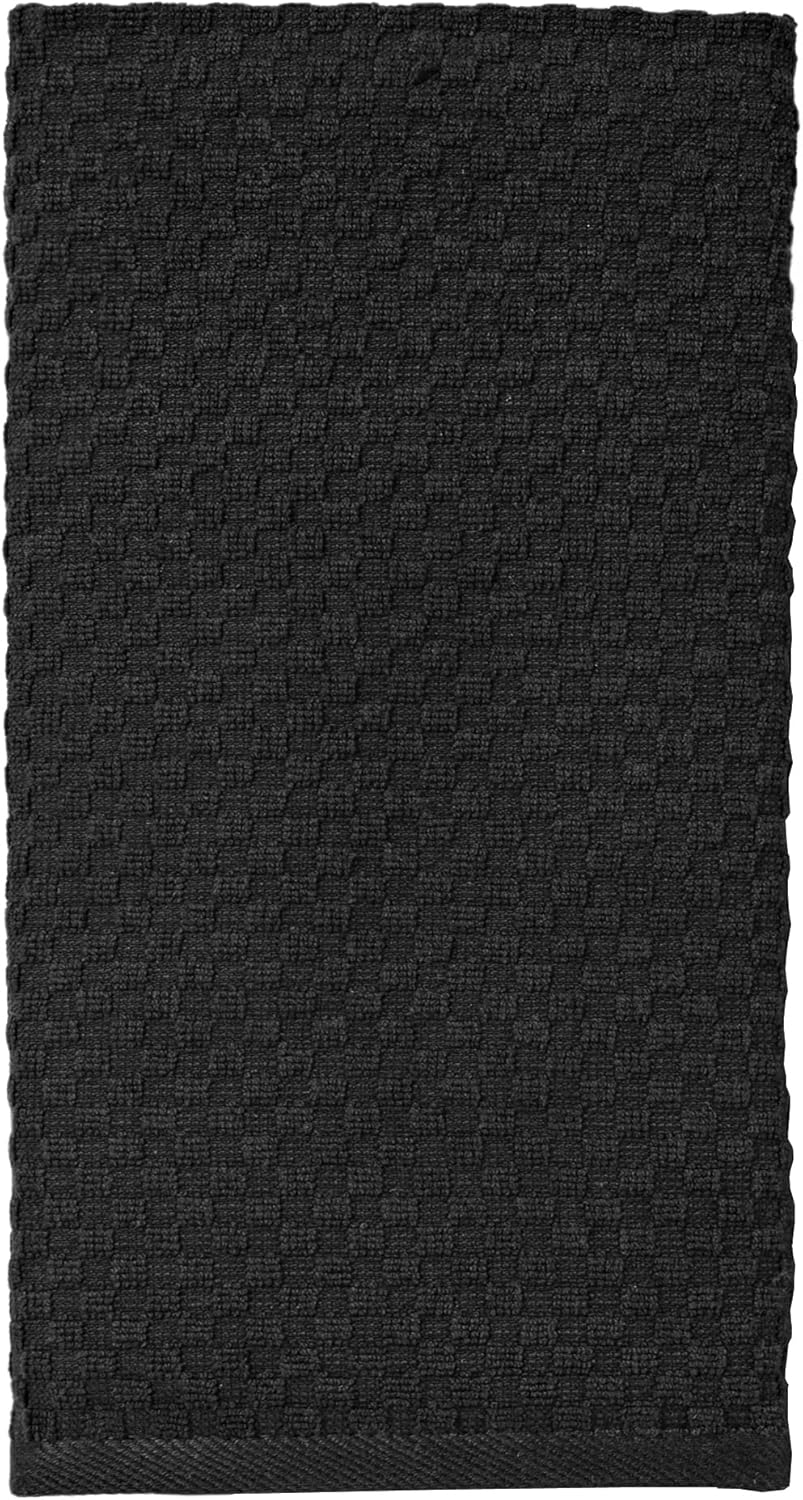 COTTON CRAFT Amazing Kitchen Towel - 12 Pack 100% Cotton Waffle Terry Towel | Black - 16x28 inch Euro Café Waffle Weave