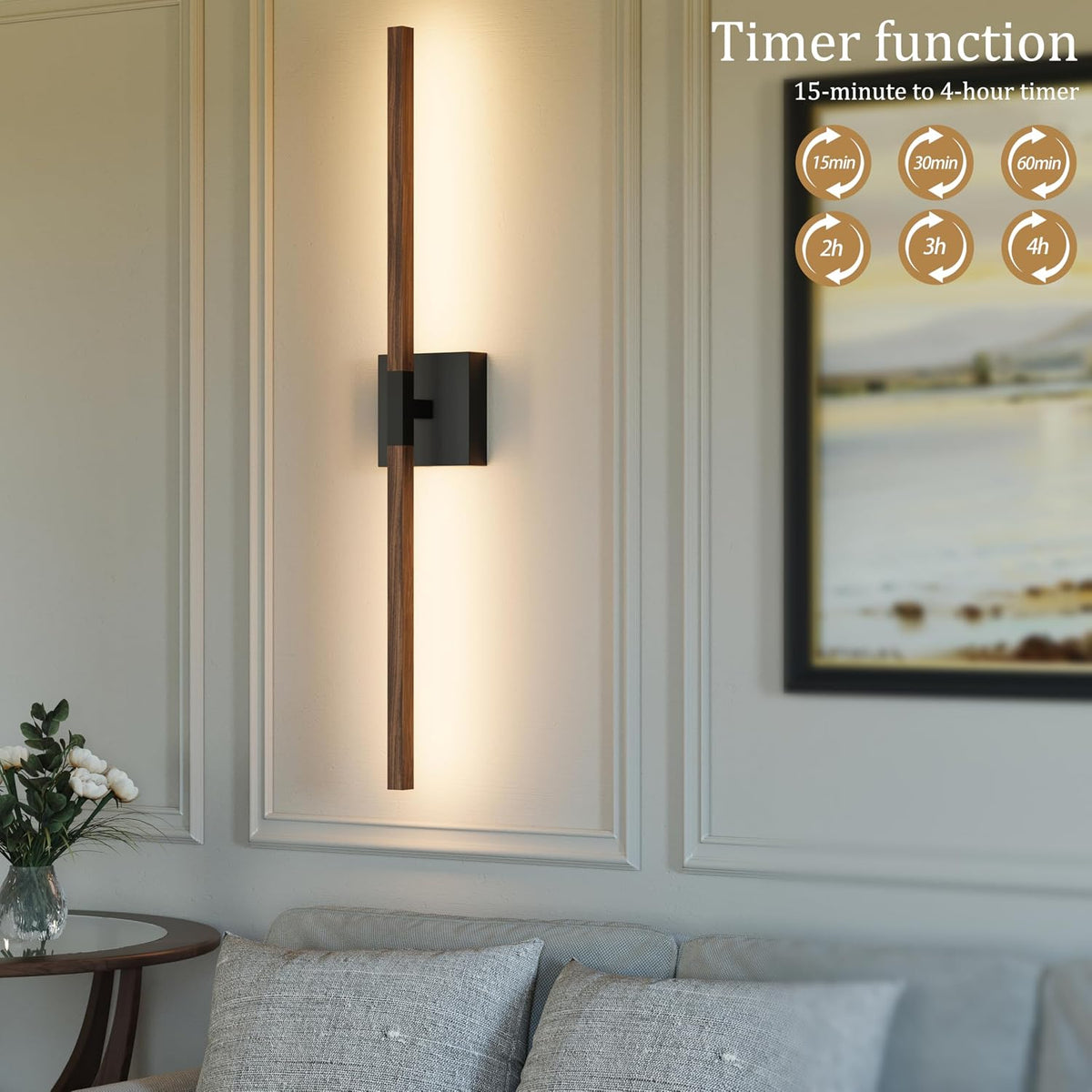 Rayogale Black Walnut Wireless Wall Sconces with Remote Control 36 Inch | 3000/4500/6000K Dimmable 8000mAh Rechargeable