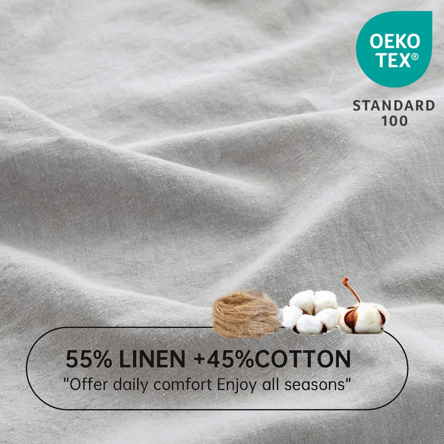 Linen Pillowcases 1 Pair Basic Style 55% Euro Linen 45% Cotton Blend / 20 x 30 / Grey / Set of 2