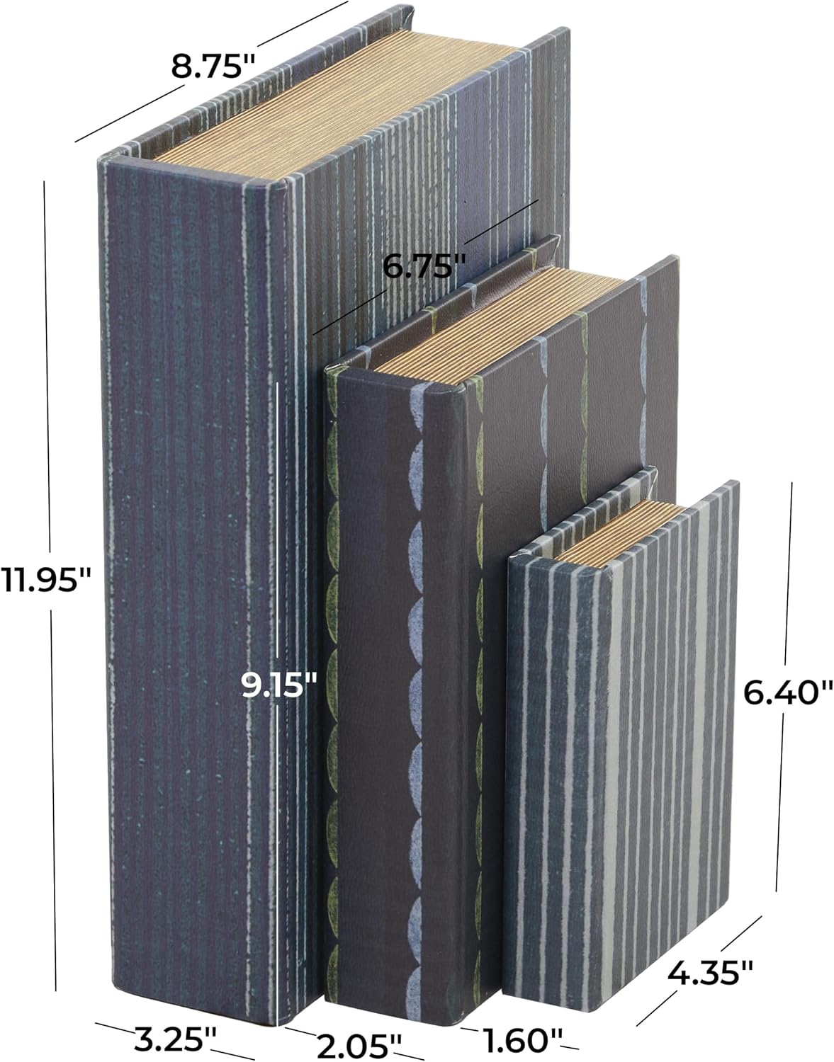 Faux Leather Decorative Box Faux Storage Book Book Shaped Boxes / Blue / 11.80", 9", 6"H / Set of 3