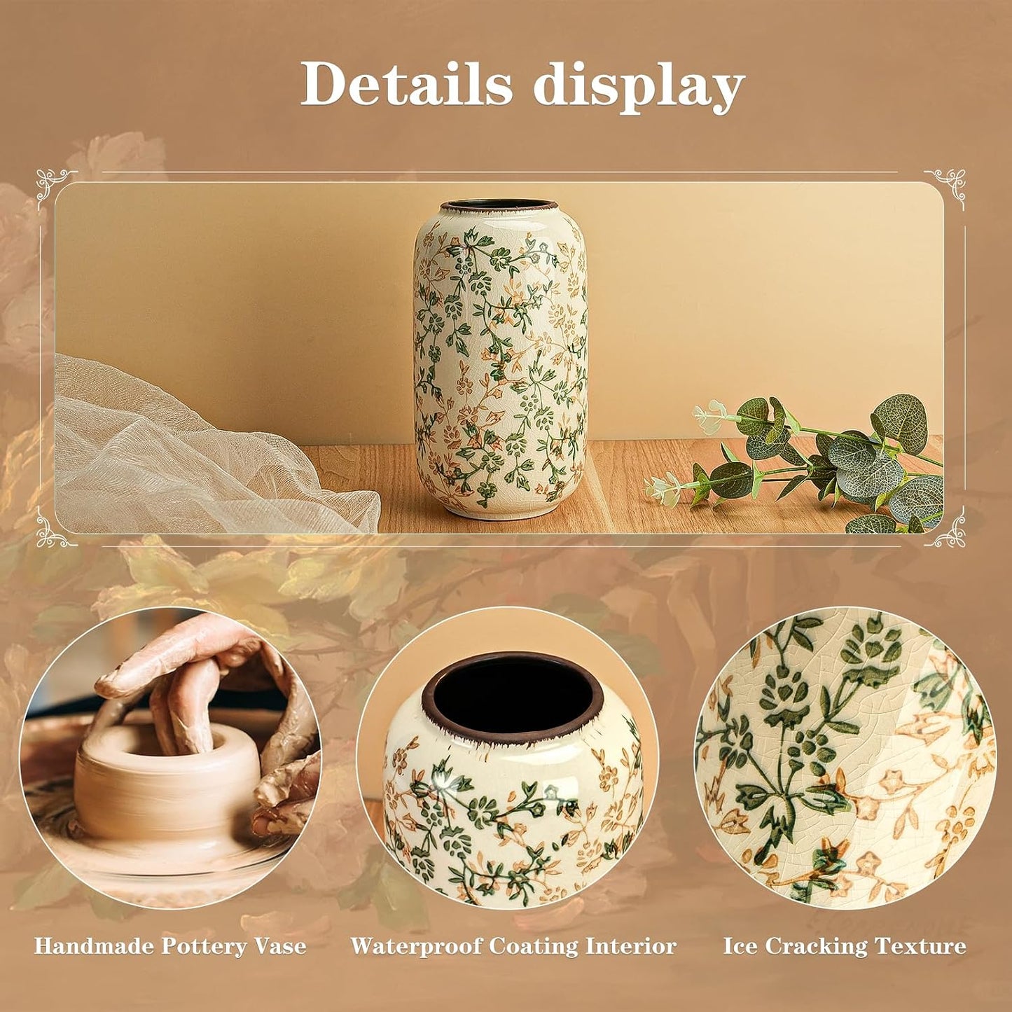Ceramic Vase for Flowers / Ice Crack Beige