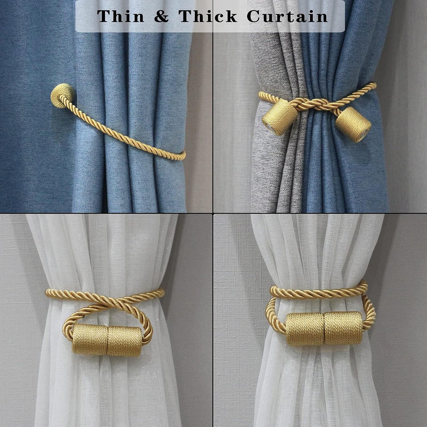 Magnetic Curtain Tiebacks Holdbacks Decorative Tie Backs for Windows Porlau | 6 Pack Gold Modern Outdoor Drapes