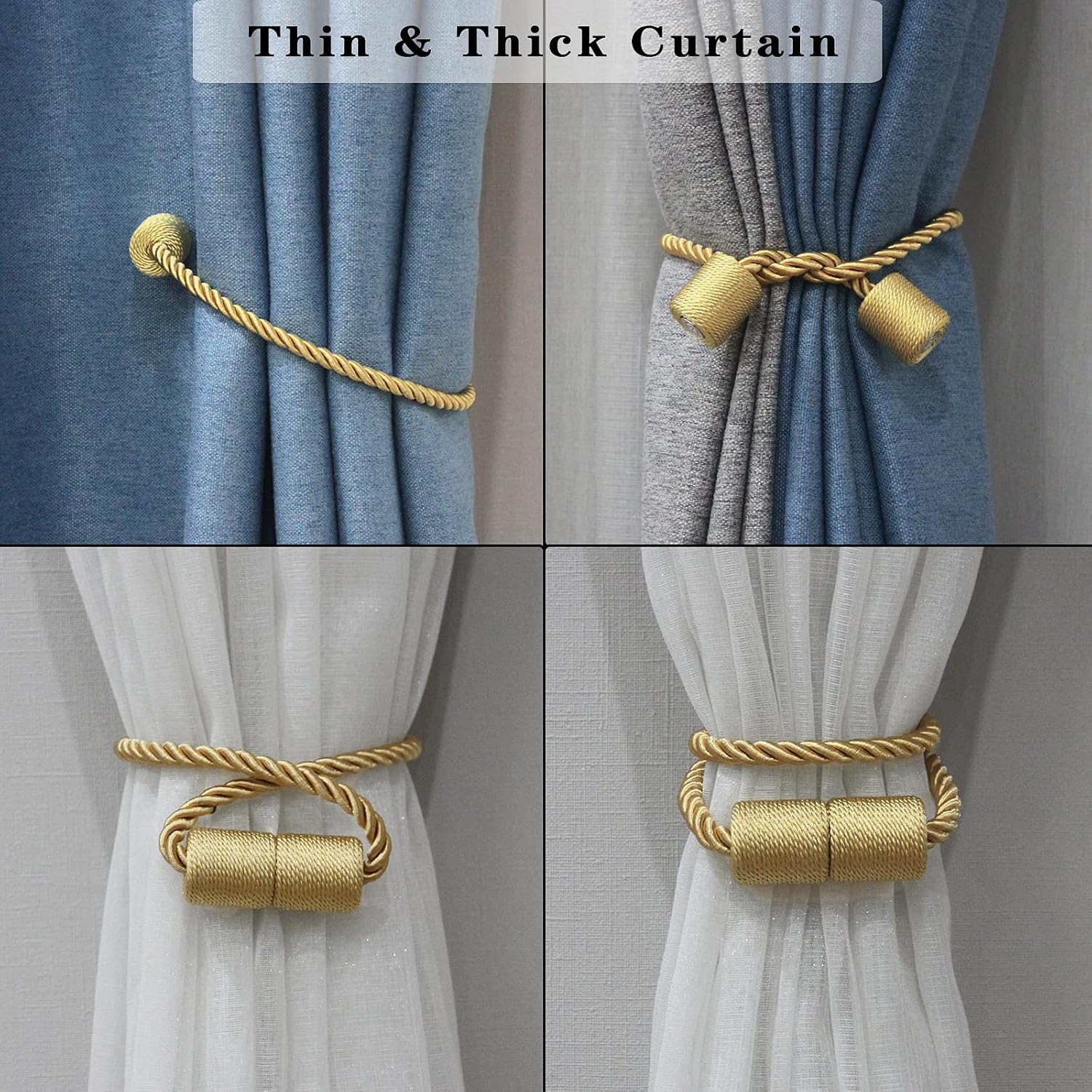 Magnetic Curtain Tiebacks Holdbacks Decorative Tie Backs for Windows Porlau | 6 Pack Gold Modern Outdoor Drapes