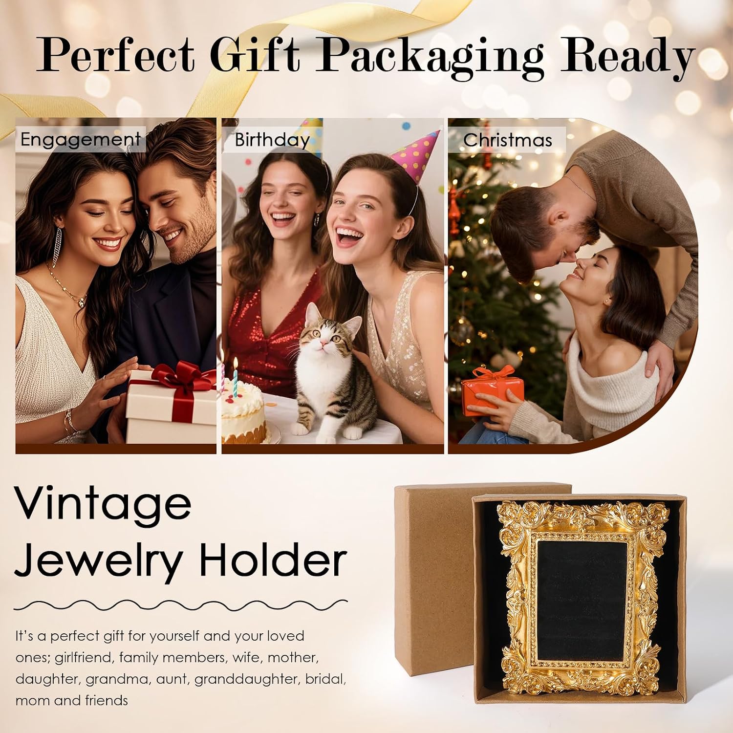 Vintage Ring Holder Rectangle Gold Velvet Display Stand / Mpf05-gold Black