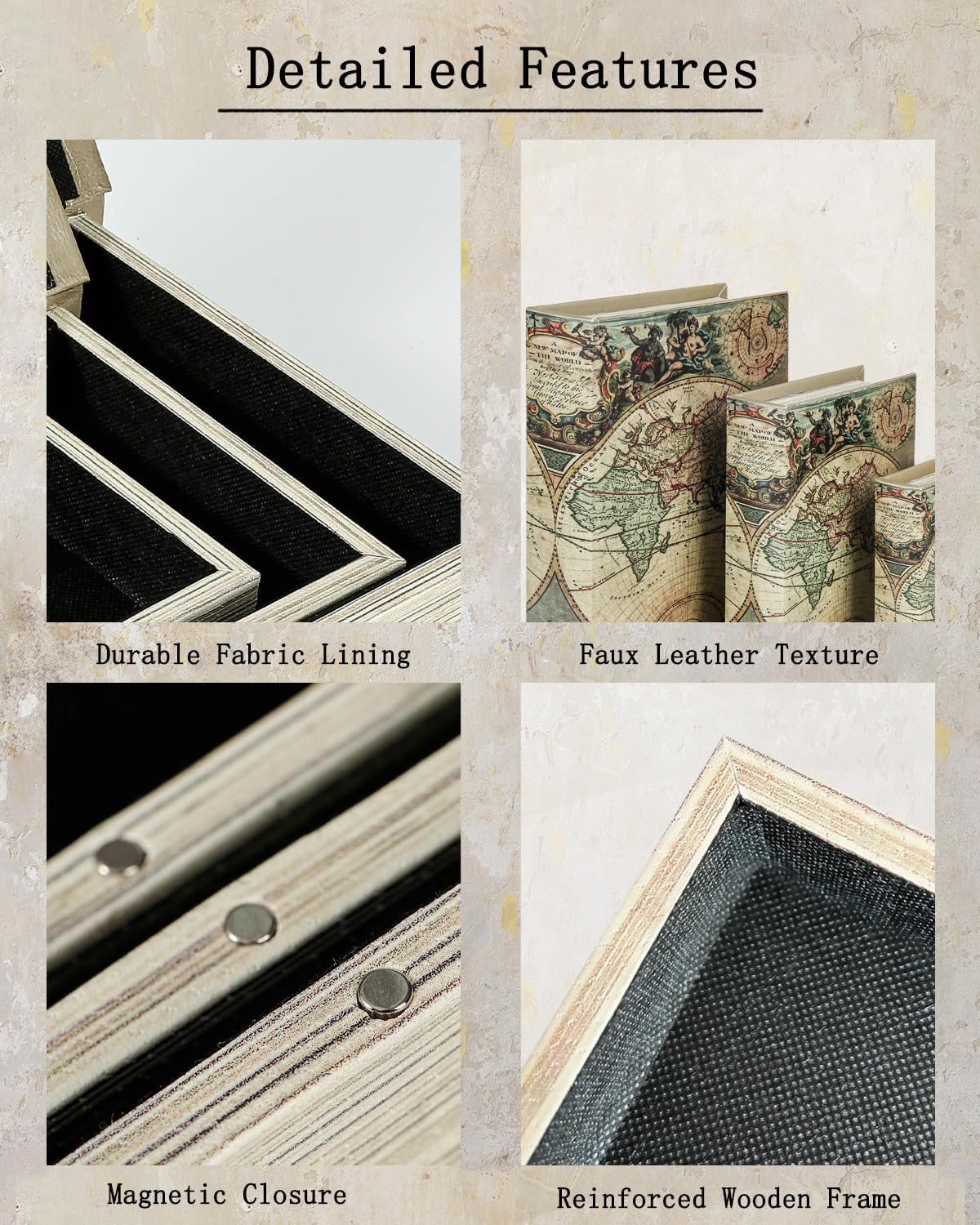 Decorative Wooden Book Boxes / 3 x Map / Set of 3