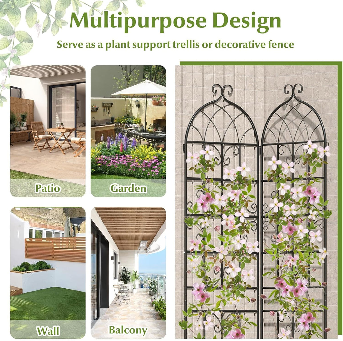 Giantex 2 Packs 86"x20" Metal Garden Trellis for Outdoor Climbing Plants, Heavy-Duty Plant Support for Vine Rose