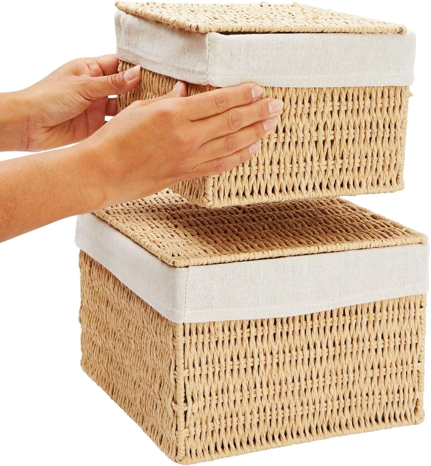 Wicker Storage Bins / Brown / 10 x 10 x 7 / Set of 2