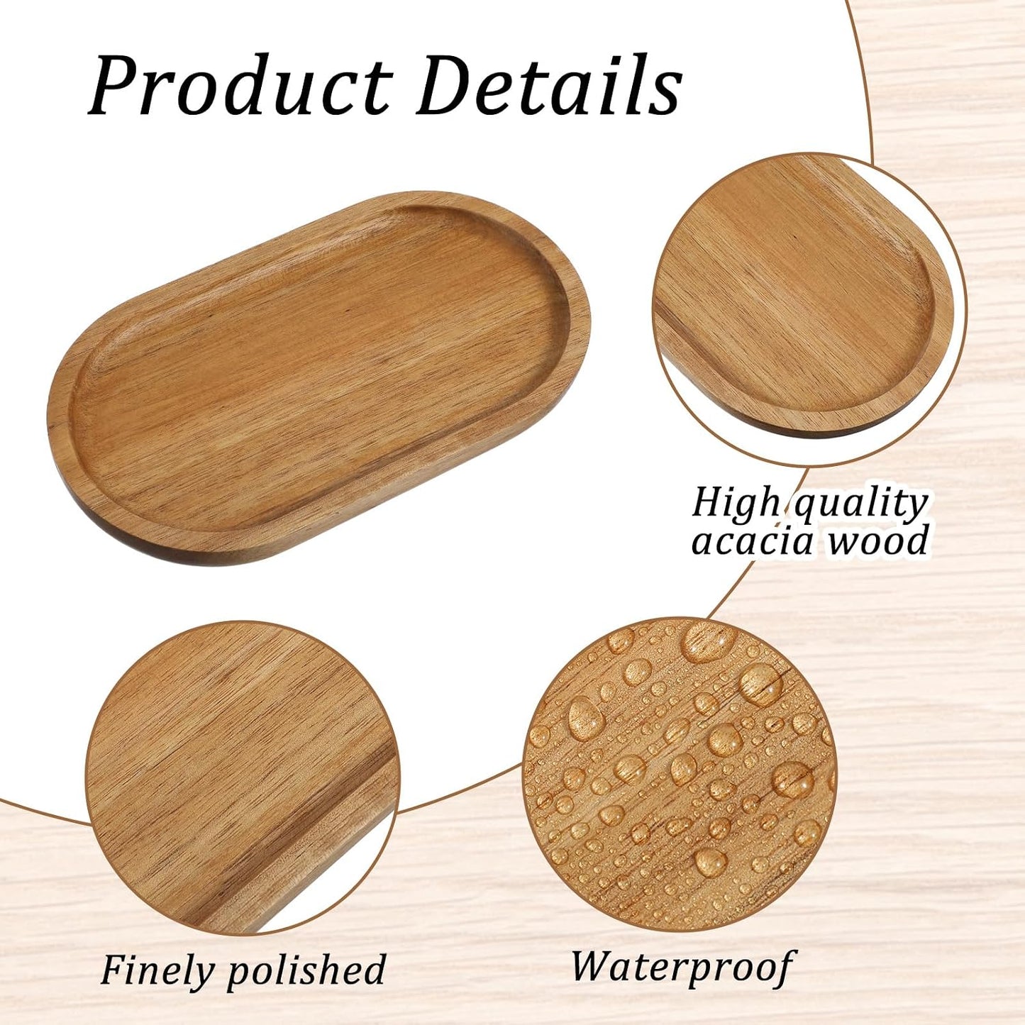 Small Acacia Wood Serving Trays Mini Wooden Platters Wooden Vanity Tray Dispenser Wood / Set of 6