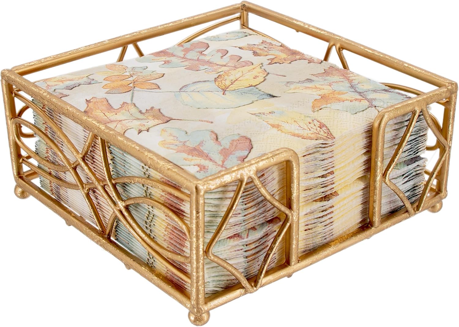 Napkin Holder Caddy / Gold Leaf / Cocktail / Wave Design / 5.25 x 5.25