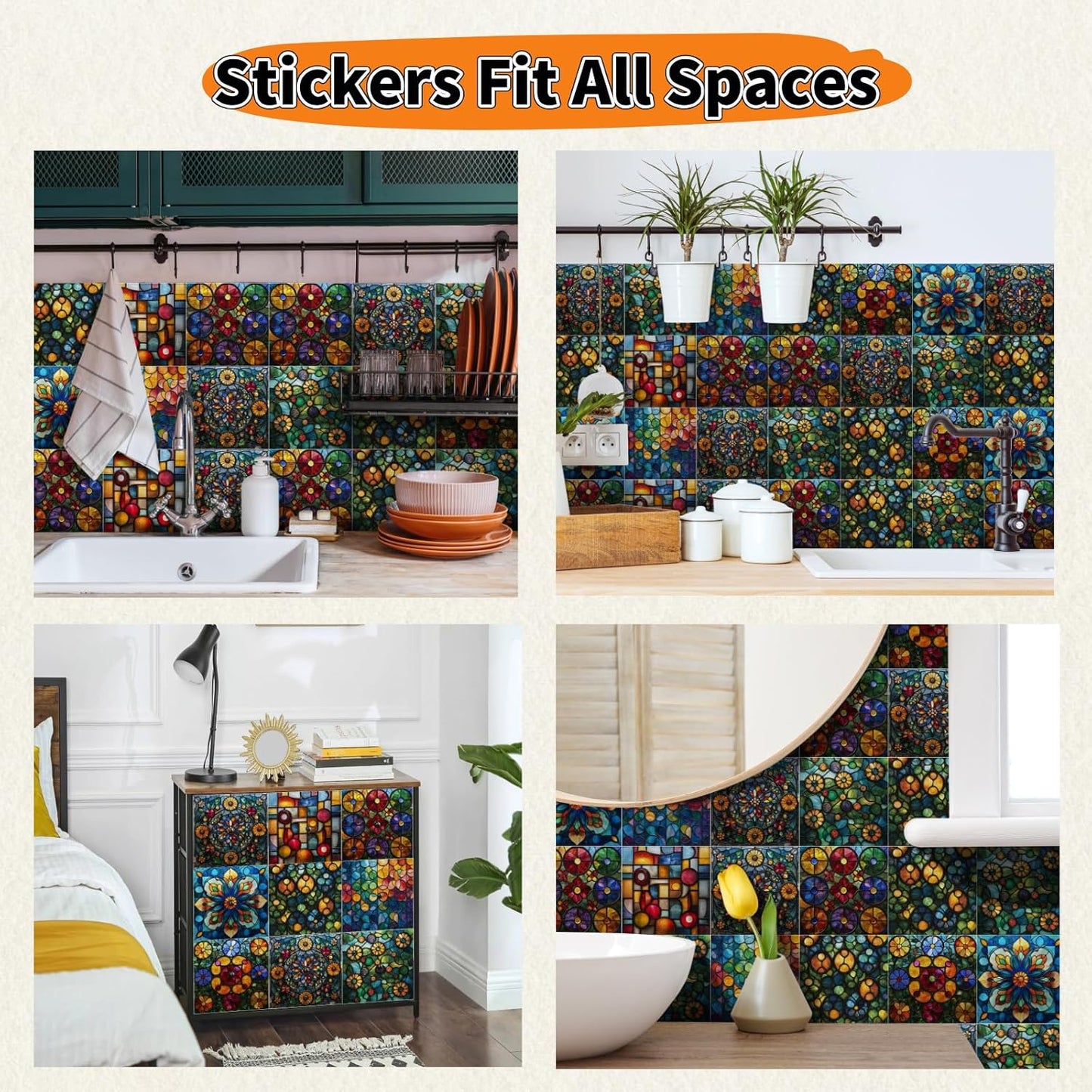 Waterproof Backsplash Wall Decals / Style D / 8 x 8 / Set of 24
