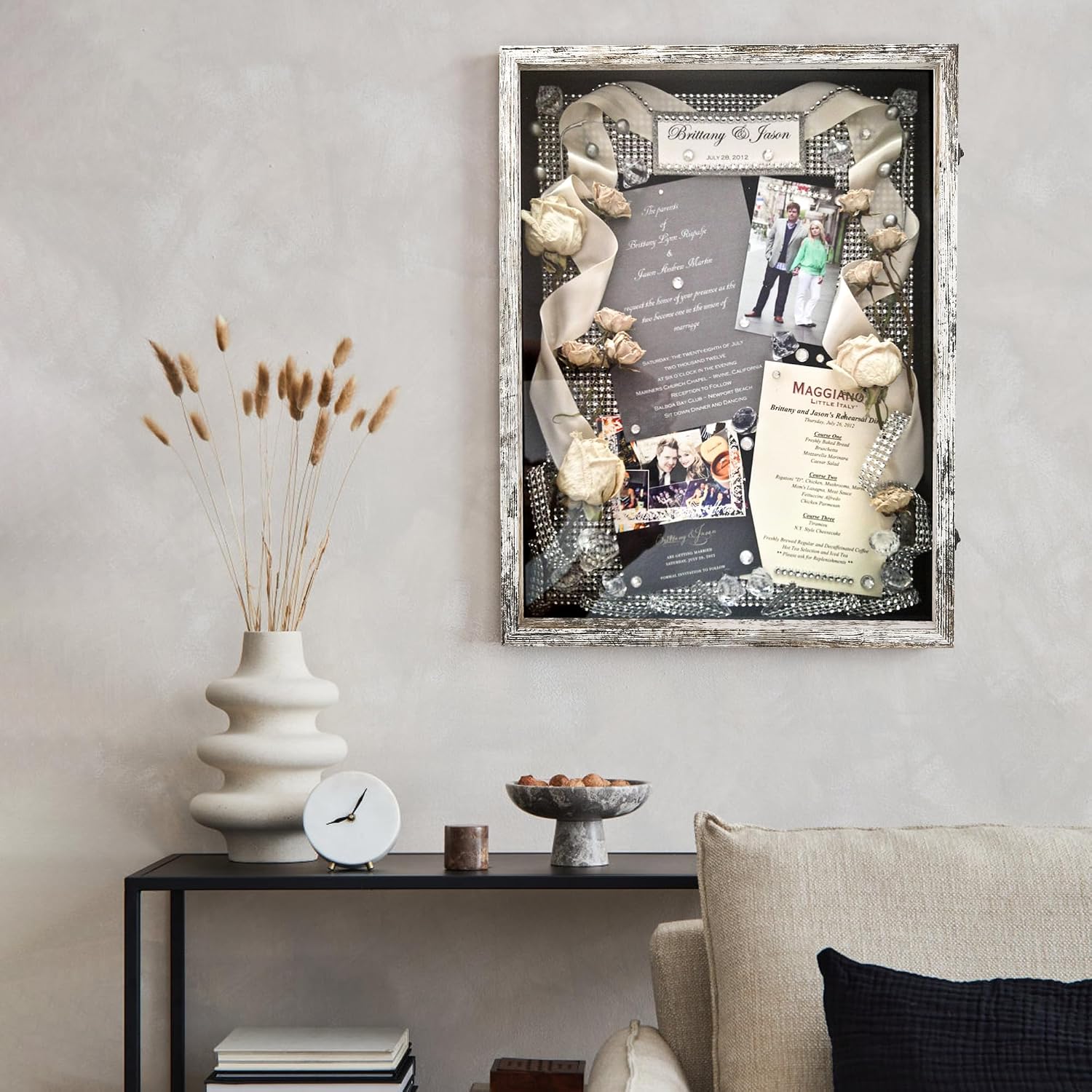 Large Shadow Box Frame 18x24 Display Case, White Wedding Bouquet Memory Box | Hinged Front Open Door with Plexiglass