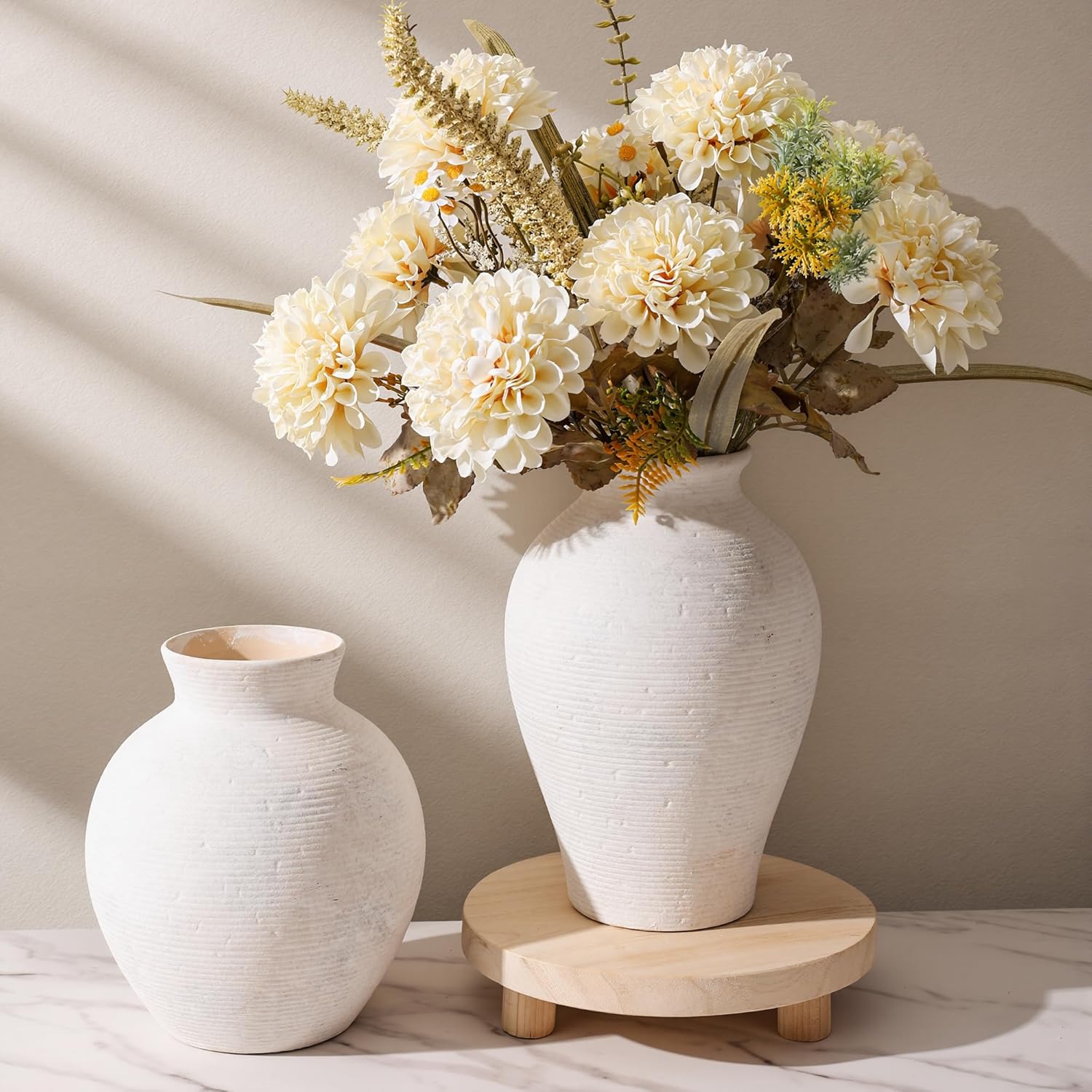 Ceramic Flower Vase Home Decor / 7.4 In - Antique White / 7.4 Inch