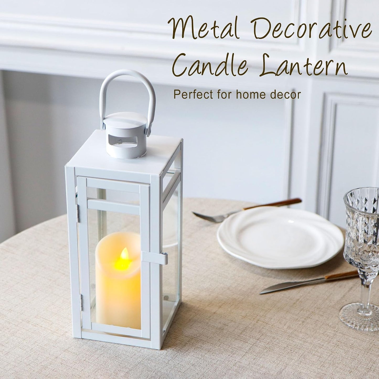 TRIROCKS Decorative Candle Lantern 12'' High Metal Candle Holder with Tempered Glass Perfect for Home Decor Living Room