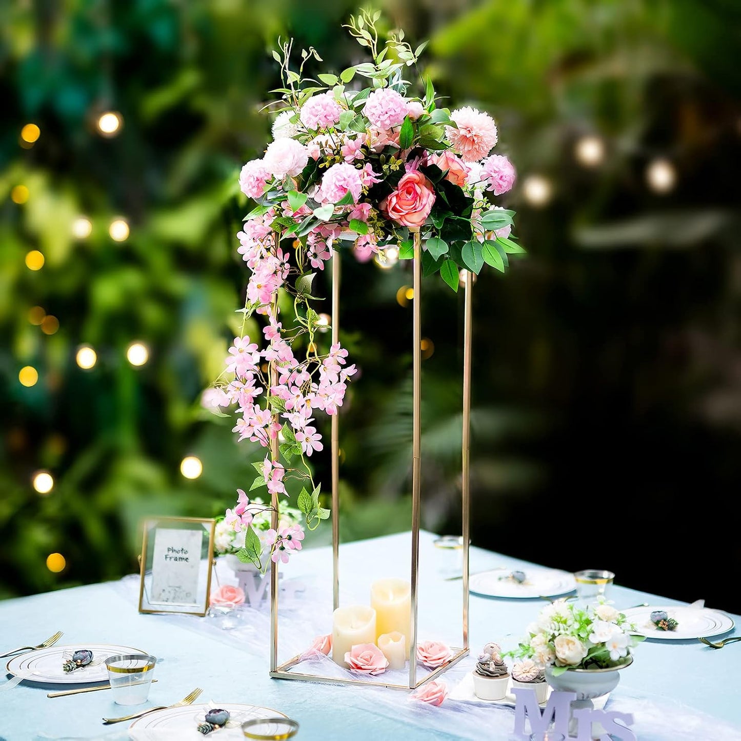 NUPTIO Gold Stands for Centerpieces, Geometric Column, 31.5" Tall, 10 Pcs | Metal Flower Holder, Rectangular Display