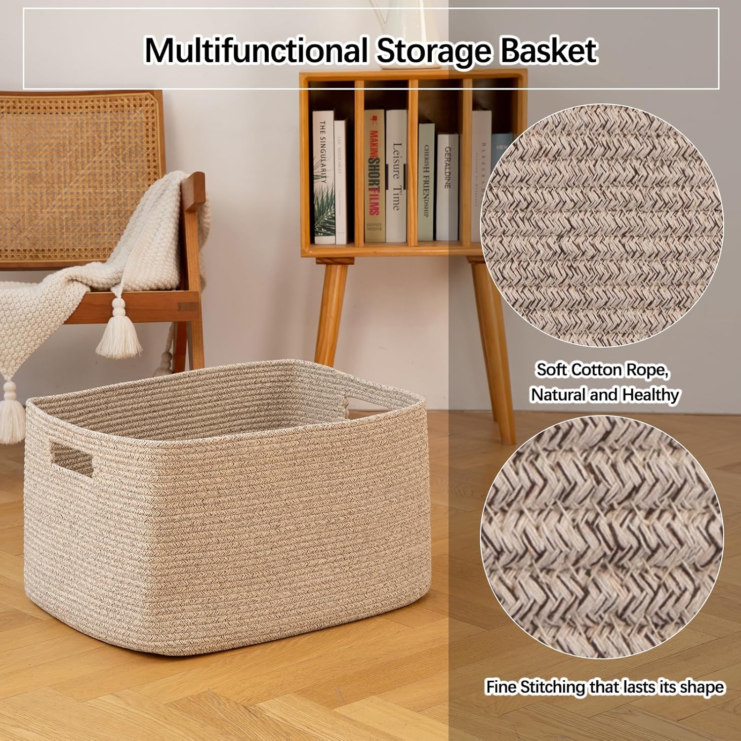 Rectangle Woven Nursery Blanket Basket / Brown Variegated / 18 x 14 x 12