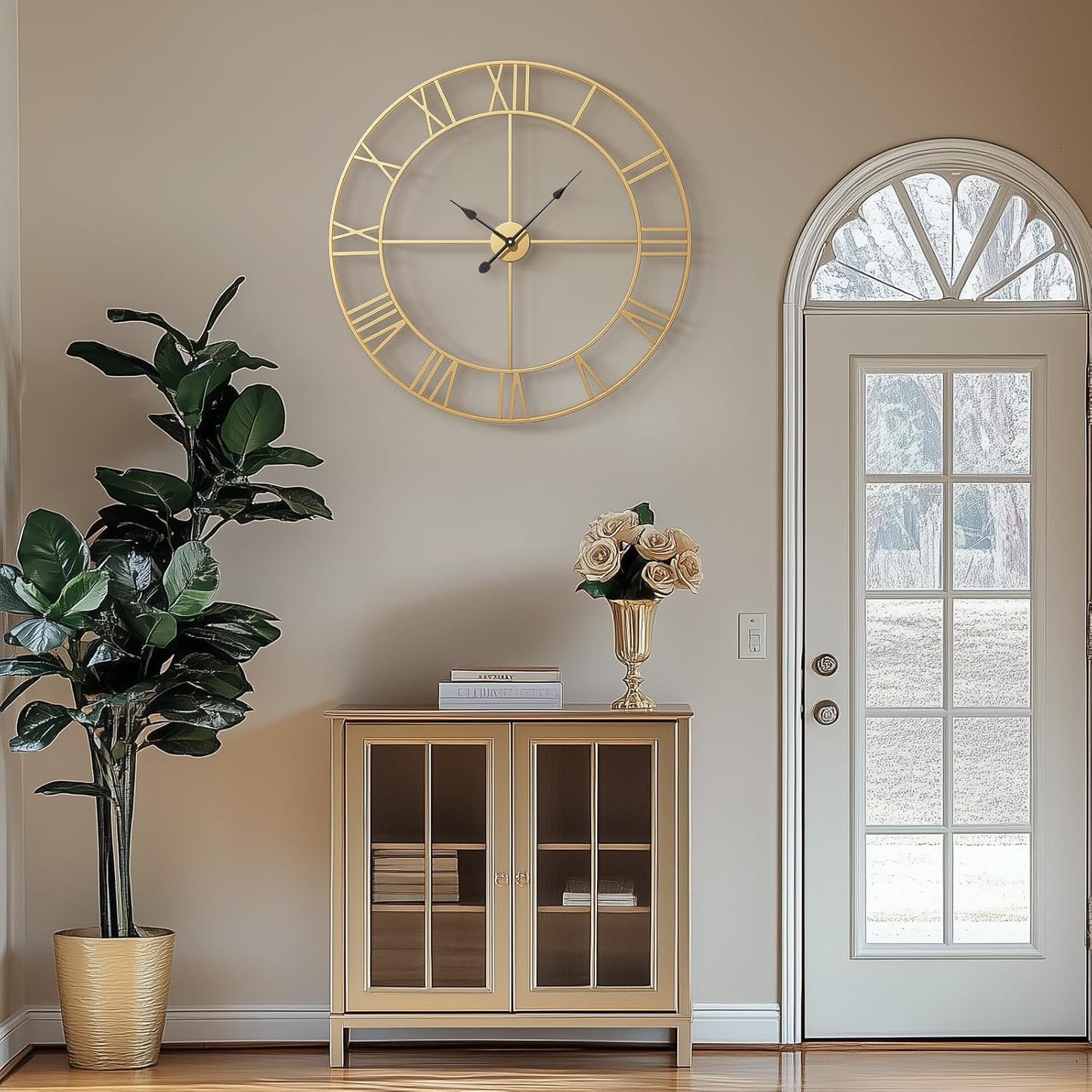 Cuspin Large Gold Wall Clock 36 Inch Decorative Wall Clocks for Living Room | Battery operated, Roman numerals, silent