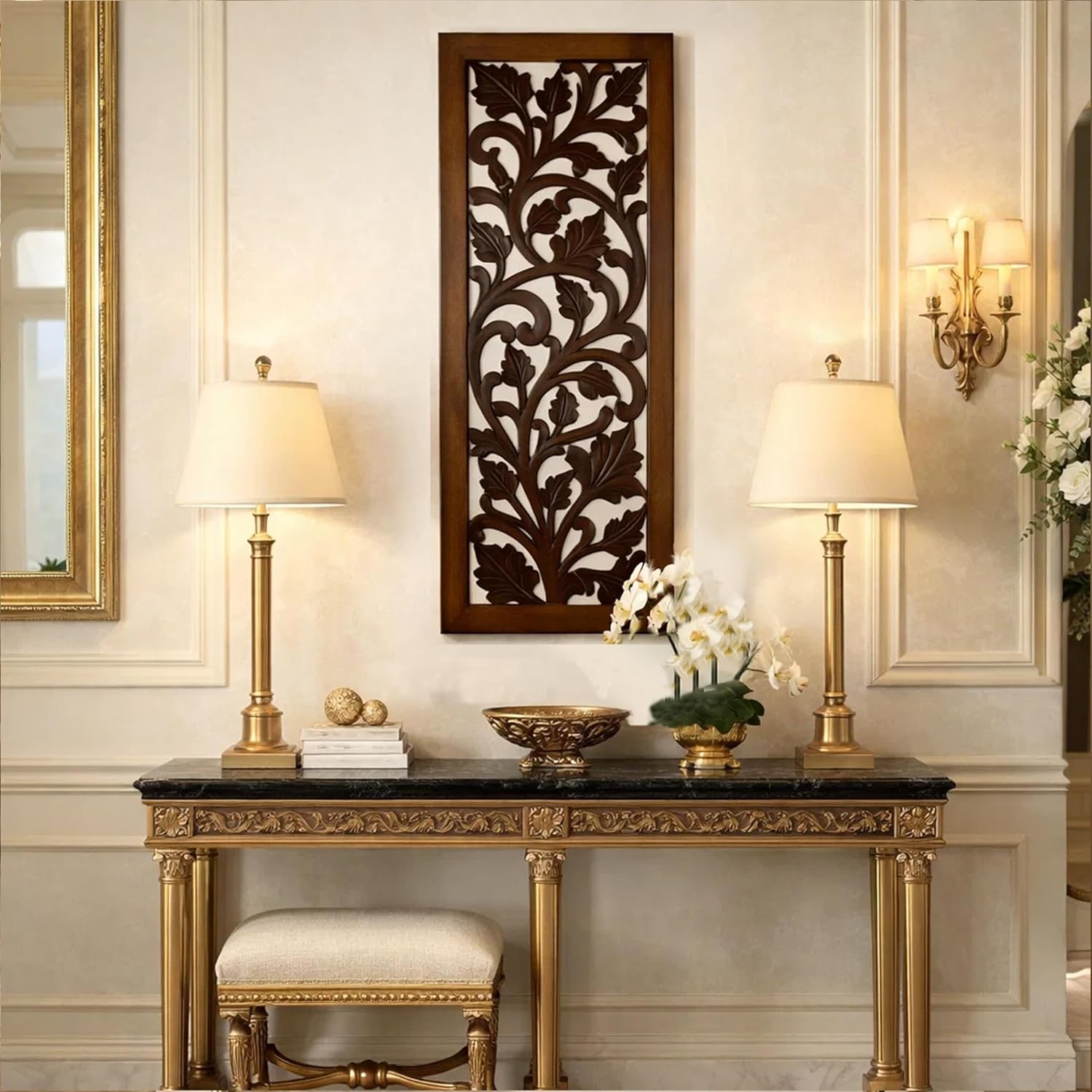 Benjara Hand Crafted Mango Wood Wall Panel / 12"L x 1"W / Brown