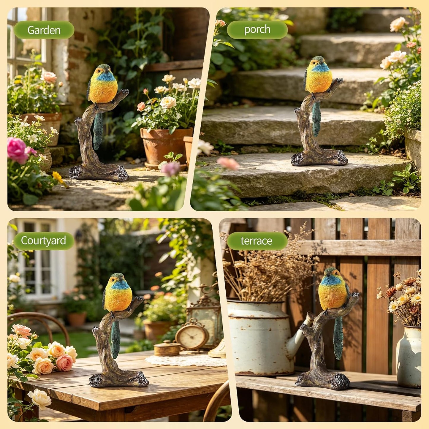 Colorful Resin Bird Figurine on Branch / On The Branch