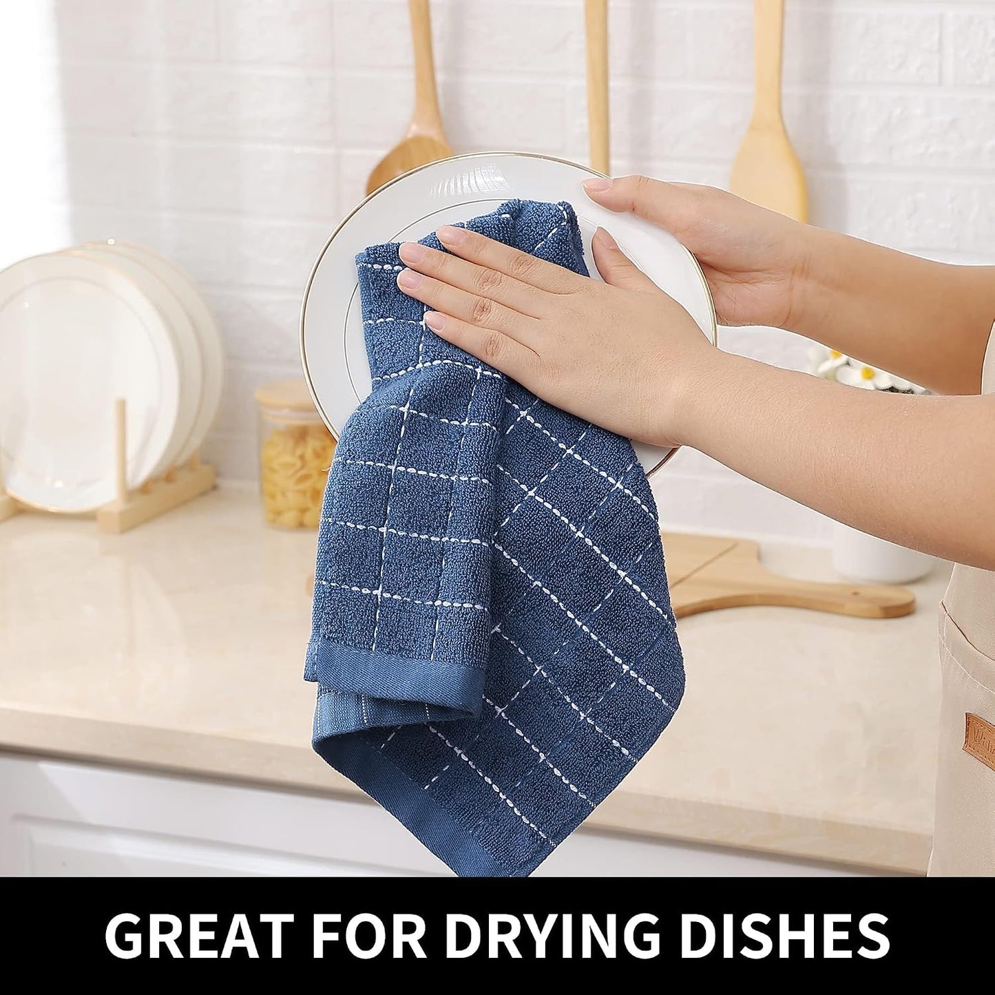 Homaxy 100% Cotton Terry Kitchen Dish Cloths, 12 Pack, Navy Blue | Ultra Soft and Absorbent Dish Towels for Kitchen