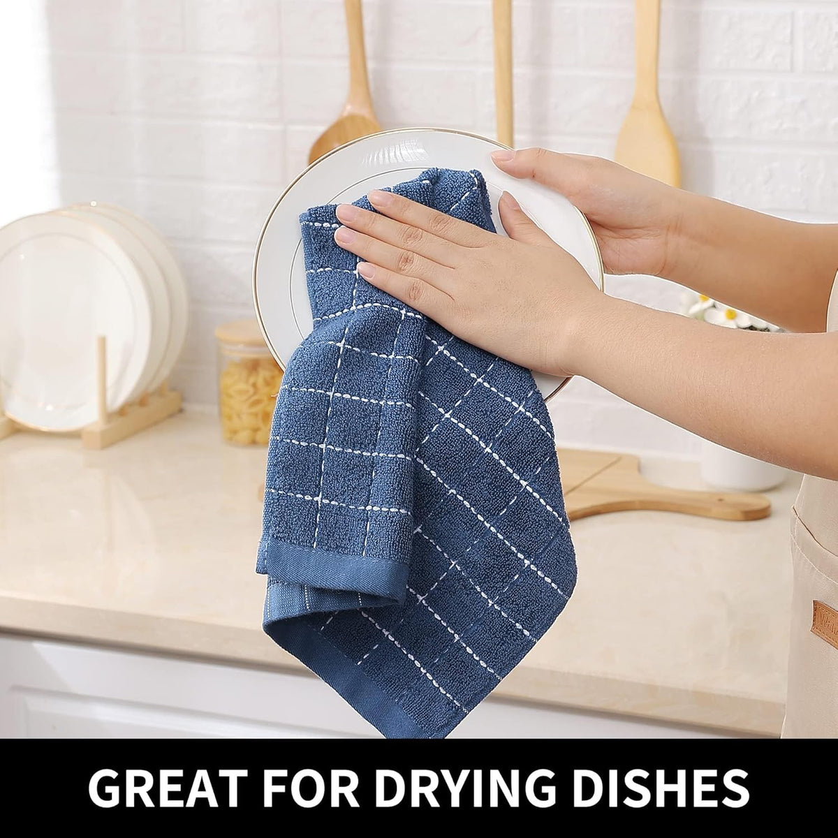 Homaxy 100% Cotton Terry Kitchen Dish Cloths, 24 Pack, Navy Blue | Ultra Soft and Absorbent Dish Towels for Kitchen