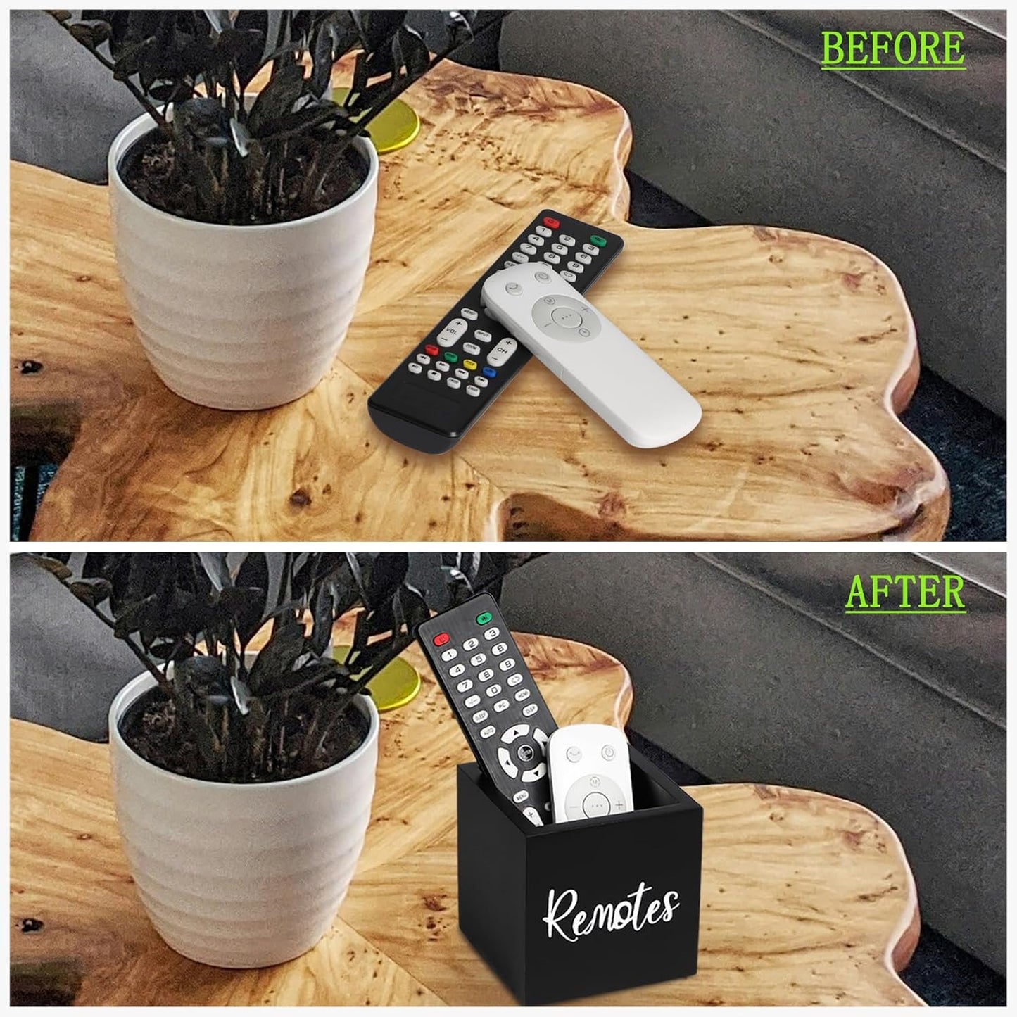Wood Remote Control Holder / Black / S,for 2 or 3 Remote Controls