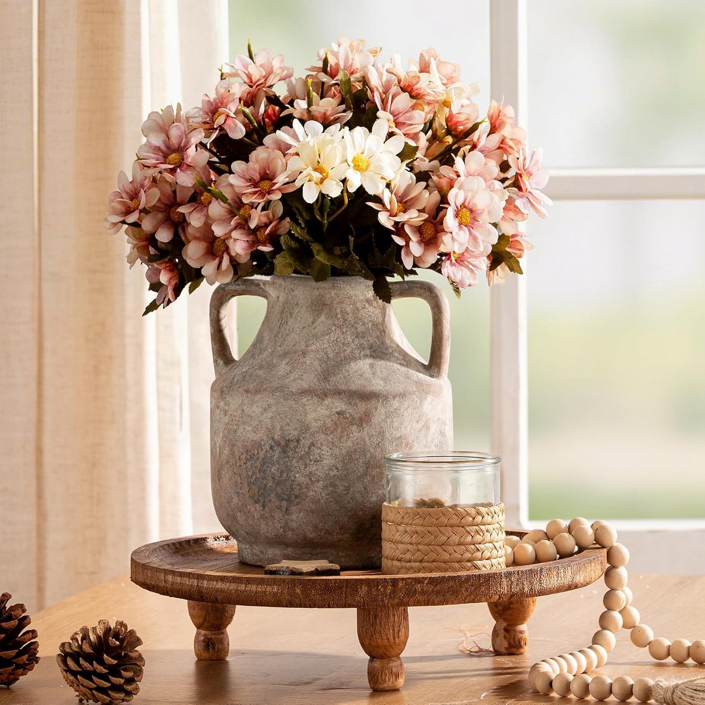 Ceramic Flower Vase / 8"h-terracotta / White / 8 Inch