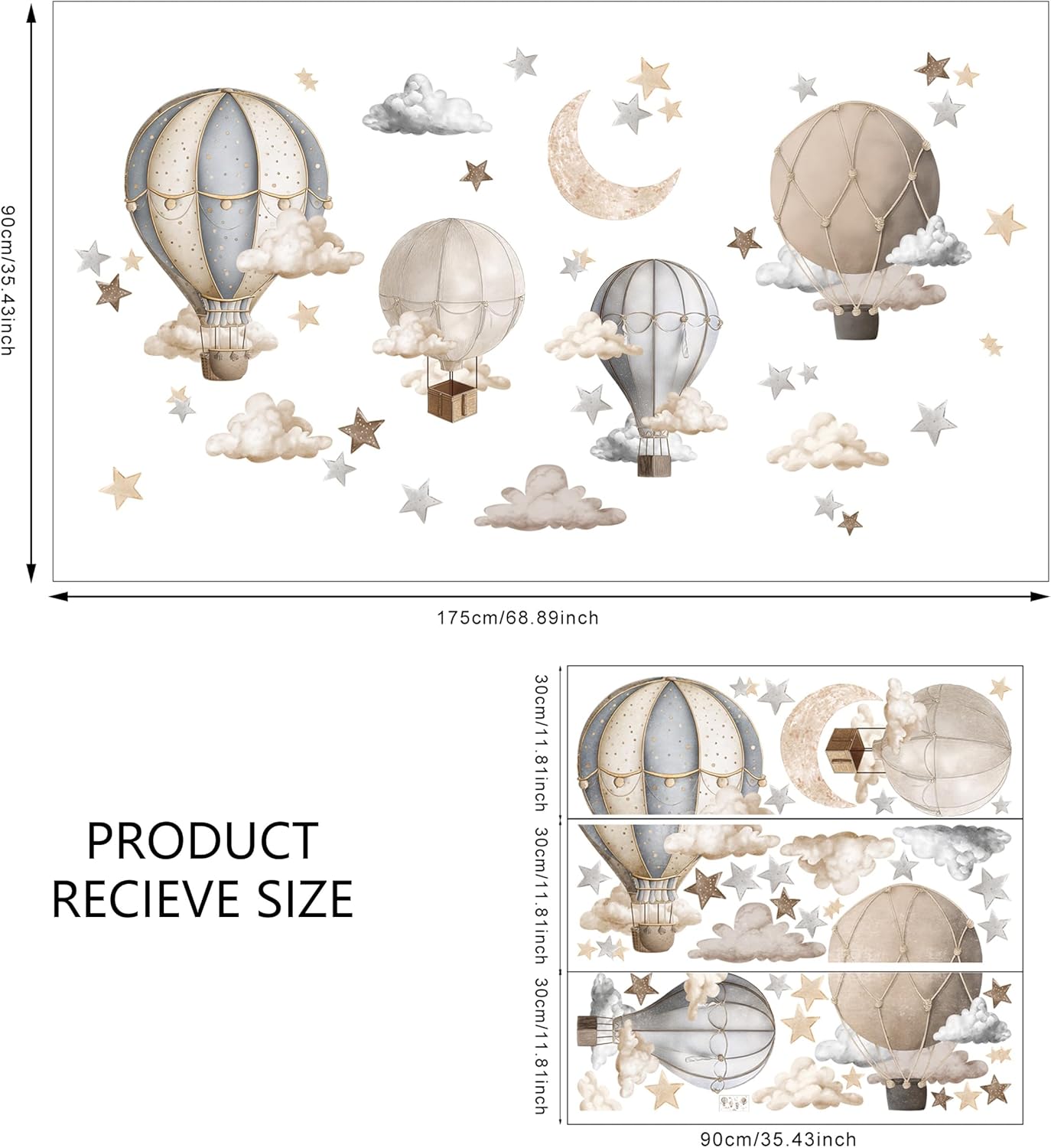 Dreamy Hot Air Balloon and Star Wall Decals / Hot Air Balloon Wall Decals