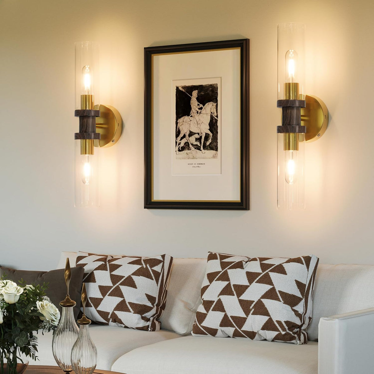 Rayogale Gold & Walnut Wireless Battery Operated Wall Sconce with Remote | Dimmable Rechargeable Wall Lights Set of 2