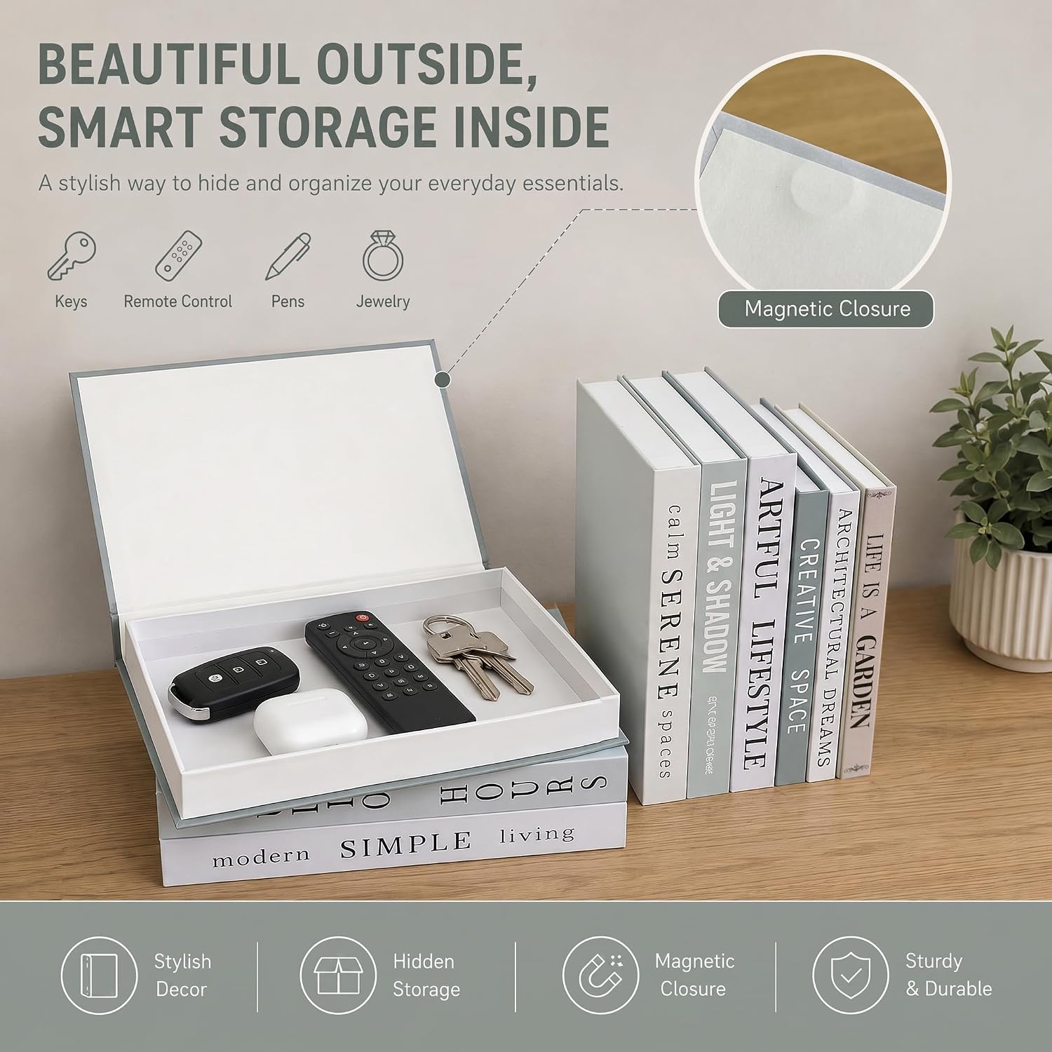 Faux Book Storage Boxes / Sage-beige / 9 Books / Set of 9