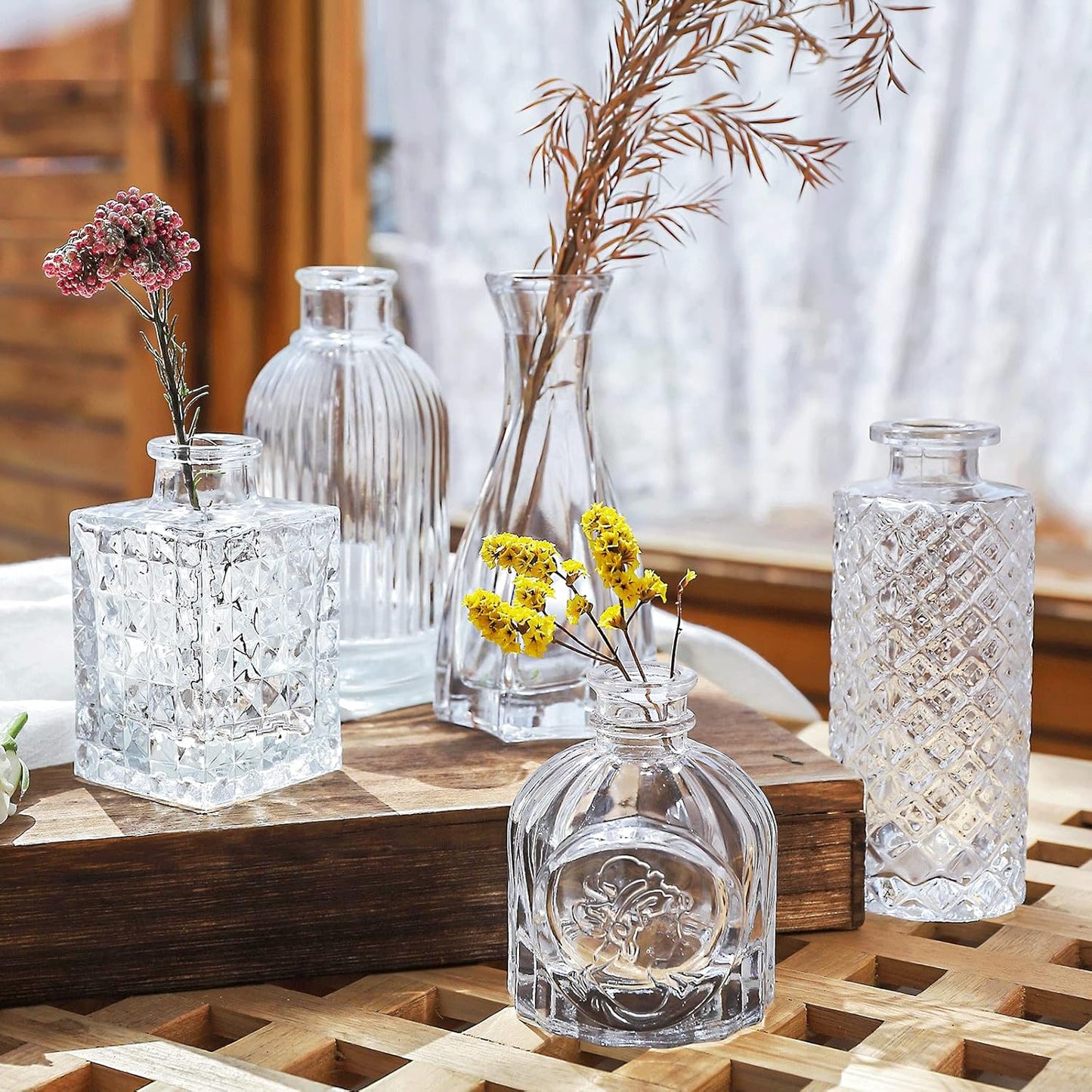 Glass Bud Vases / 20 Transparent Colors / Set of 20