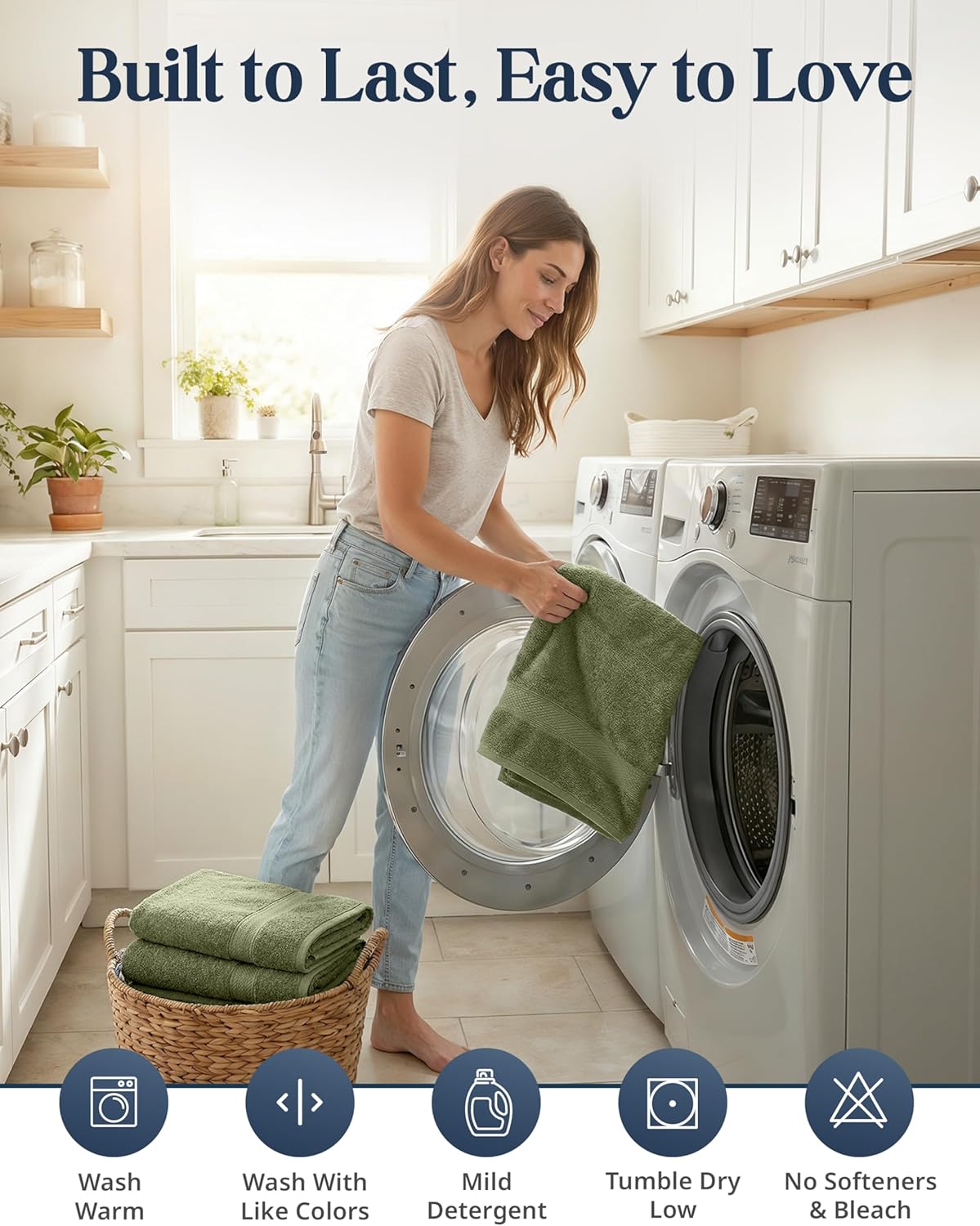 LANE LINEN Large Bath Towel Set Absorbent Quick Dry 100% Cotton - Oil Green | Soft Cotton Towels - Fade-Resistant