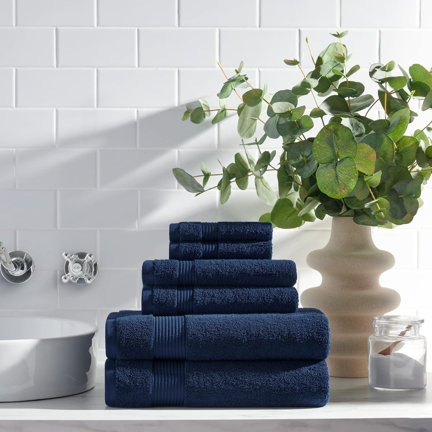 Arkwright Solid 6 Piece Bath Towel Set, 100% Cotton 600 GSM Soft Absorbent Bathroom Towels for Hotel, Spa or Vacation
