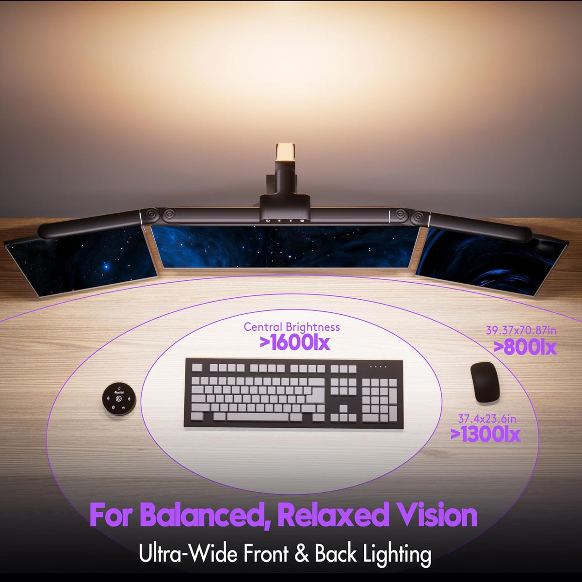 Quntis 32.3" Eye Care Architect Desk Lamps with Clamp for Office Home Dorm | 1100LM Bright, Ambient Backlight, Radar