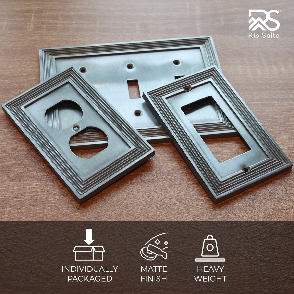 Rio Salto Light Switch Cover Plate Rocker Switch Plate Decorator Paddle GFCI Brushed Brass Gold Metal Outlet Covers