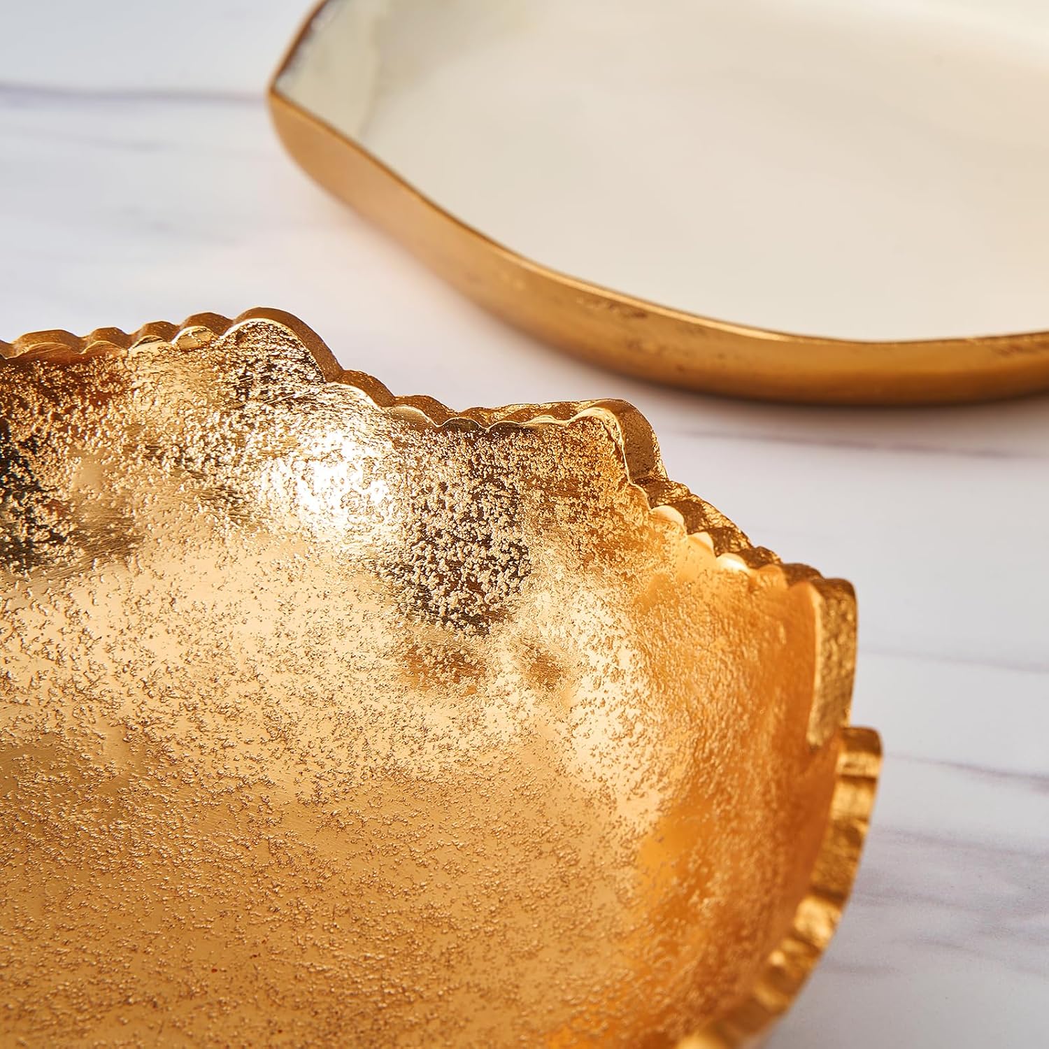 Decorative Moon Decorative Metal Torn Hammered Asymmetrical Centerpiece Bowl / Gold / 8.5 Inch