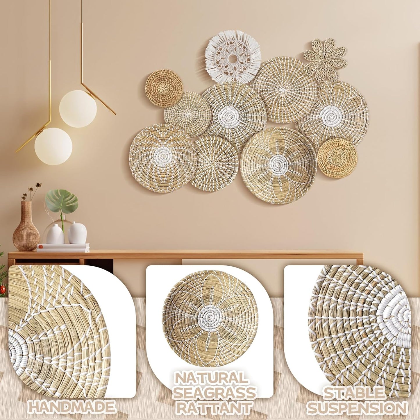 Boho Hanging Wall Basket Decor Handmade Woven Basket Wall Decorative Boho Wicker / Fresh / Set of 11