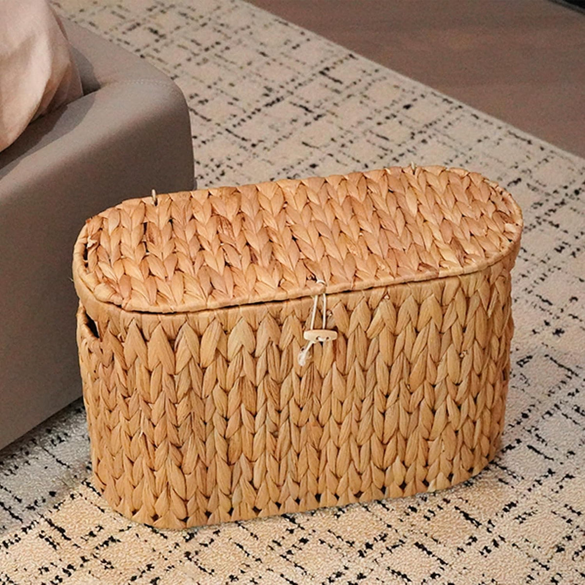 PINXIURY Water Hyacinth Toilet Paper Storage Basket, Bathroom Toilet Organizer with Lid, Woven Toilet Paper Holder for