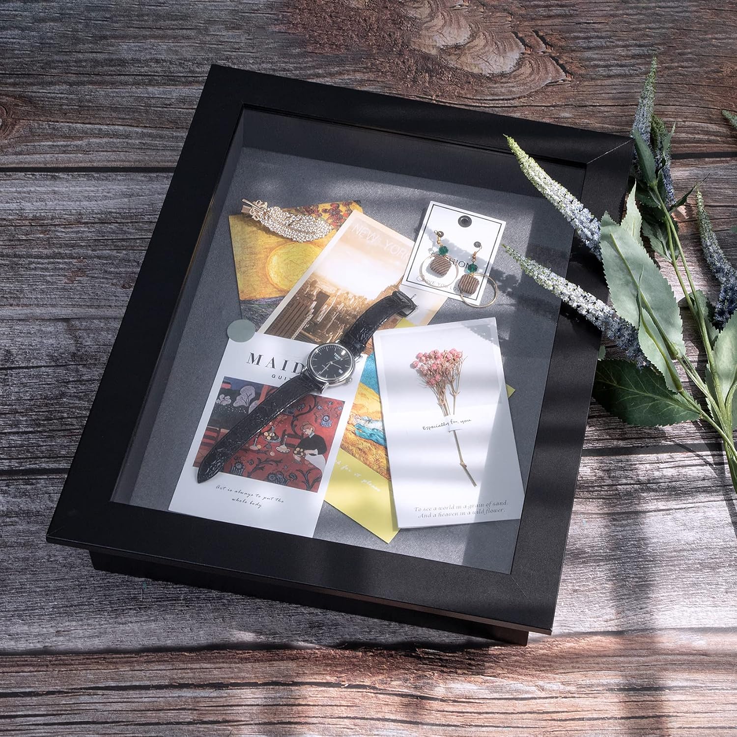 Golden State Art 2 Pack 11x14 Black Shadow Box Frame 2-inch Depth | 6 Pins Included*2, Letter Stickers, 3D Picture