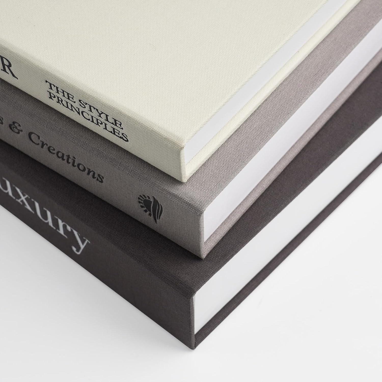 Minimalist Linen Hardcover Faux/Fake Books / Black-gray-beige / Luxury / Set of 3