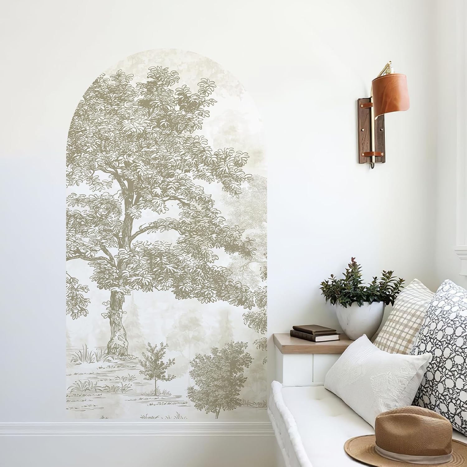 Vintage Forest Arch Wall Decal " Peel and Stick Canvas Waterproof Self-Adhesive Removable / 31 x 59