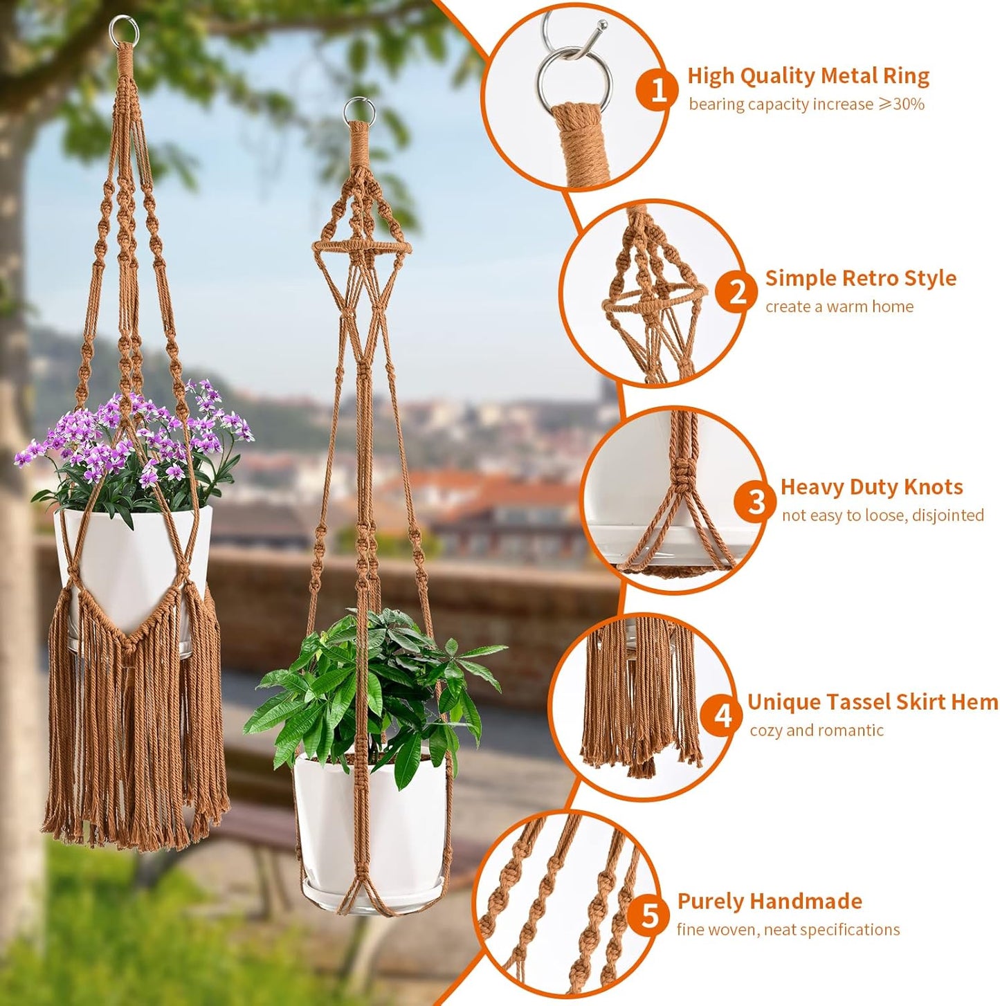 Macrame Plant Hangers / Caramel / Set of 6