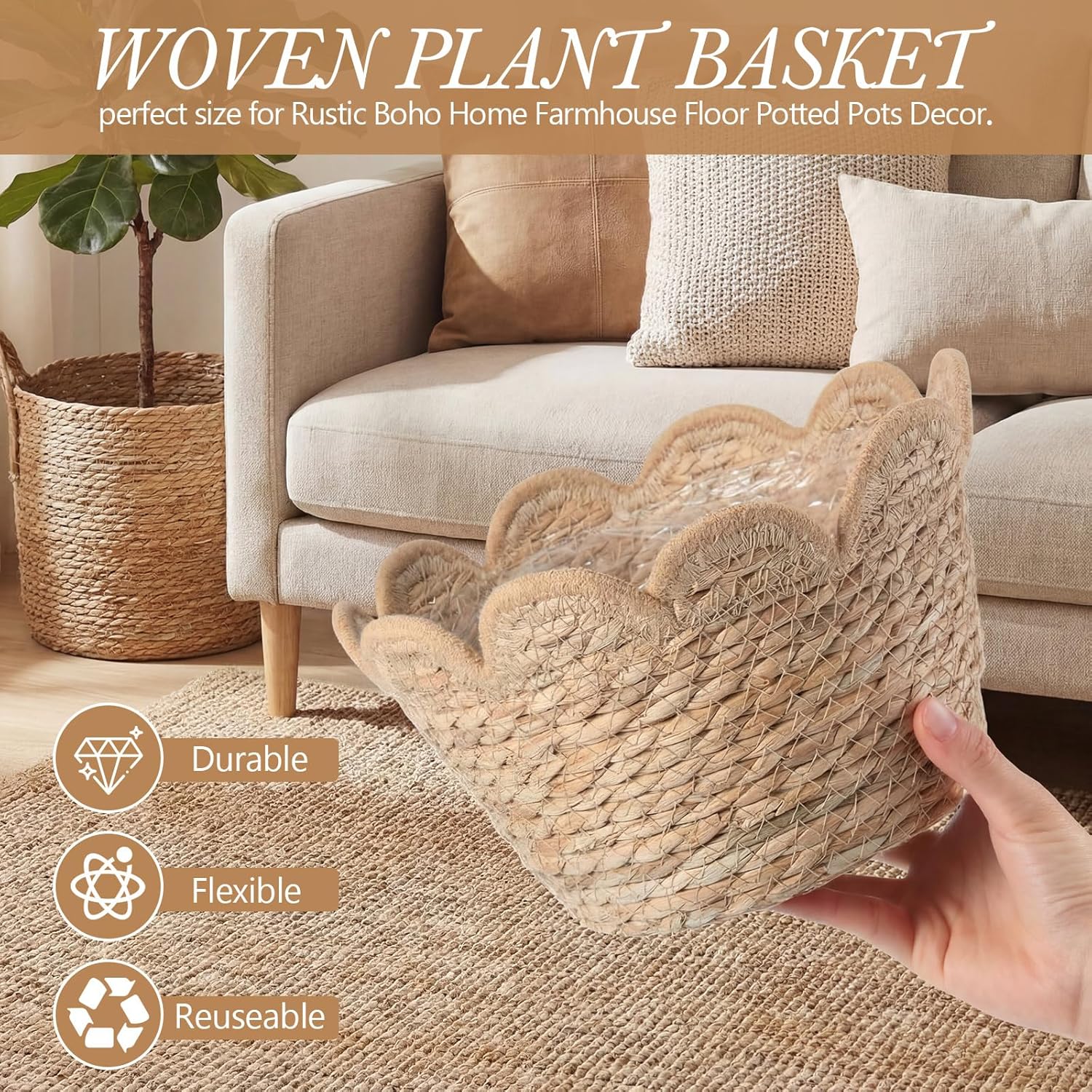 Scalloped Seagrass Plant Basket / Medium / Set of 6