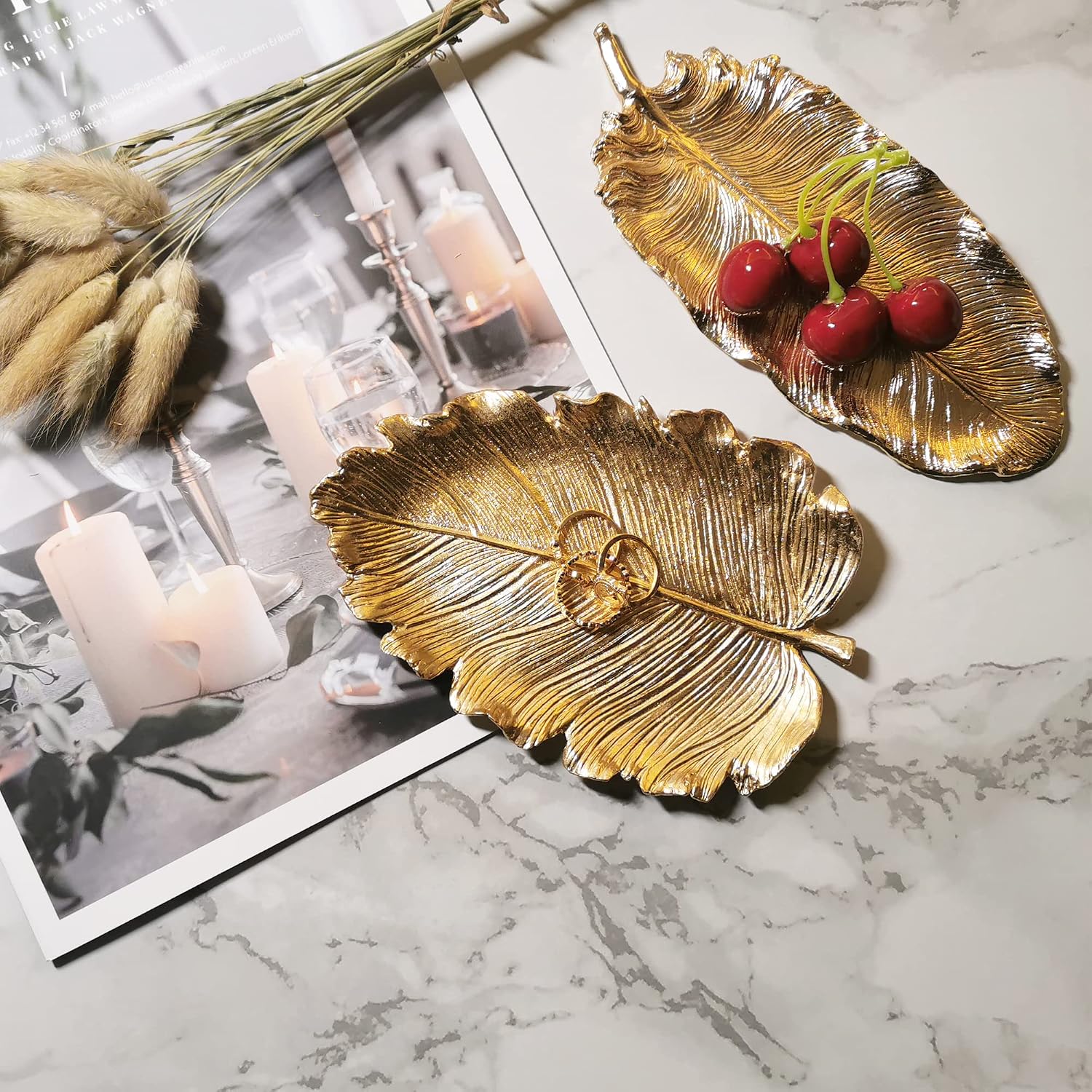 Trinket Dish Vanity Tray for Dresser Christmas / Large Elm-gold