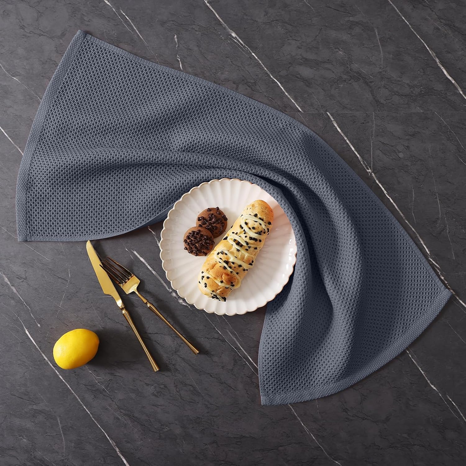 Homaxy 12 Pack 100% Cotton Kitchen Towels and Dishcloths Set, Dark Grey | 12 x 12 Inches and 13 x 28 Inches Kitchen