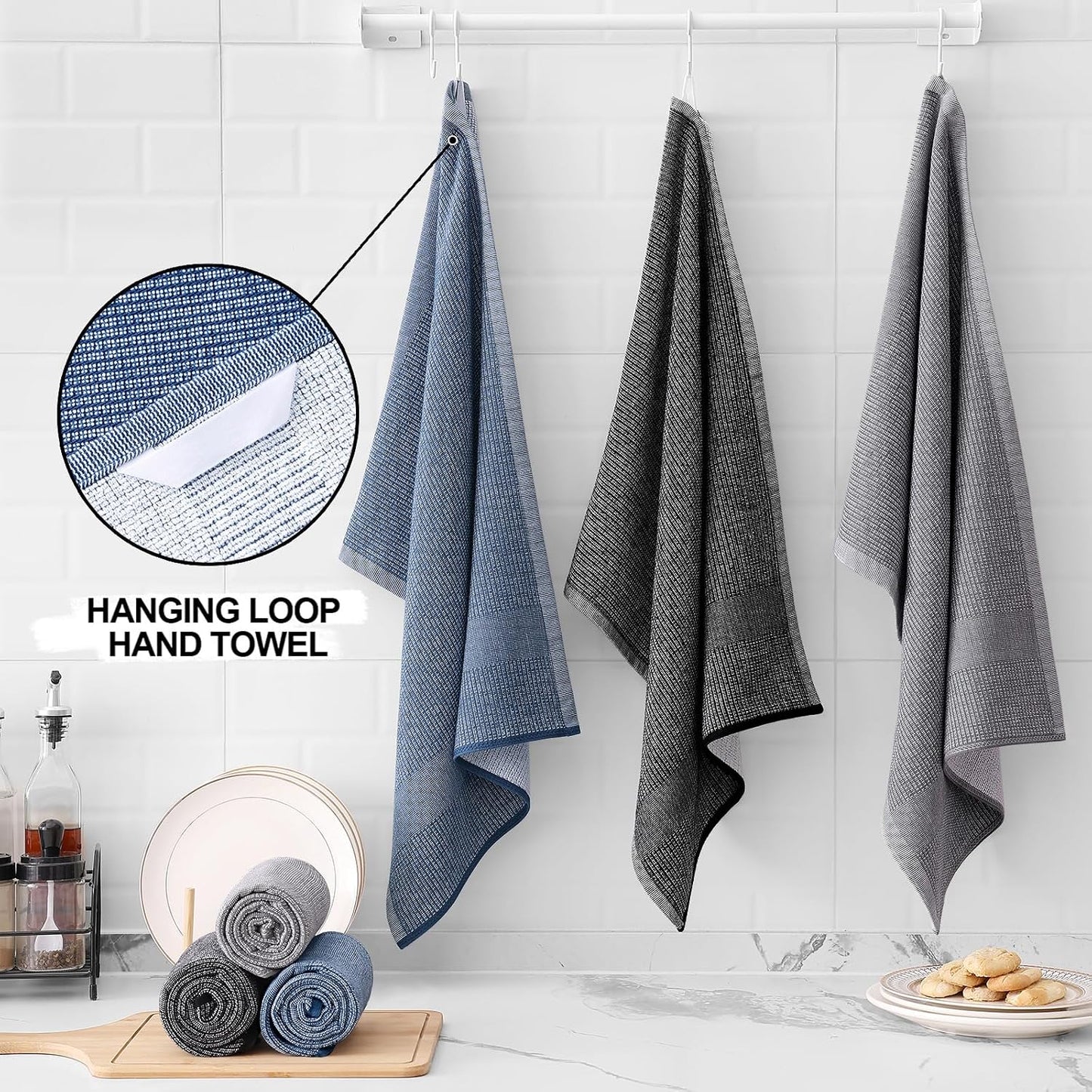 Homaxy 380 GSM Cotton Premium Kitchen Towels 6 Pack, 18"x 28", Mix | Flat and Terry Dish Towels, Highly Absorbent Tea