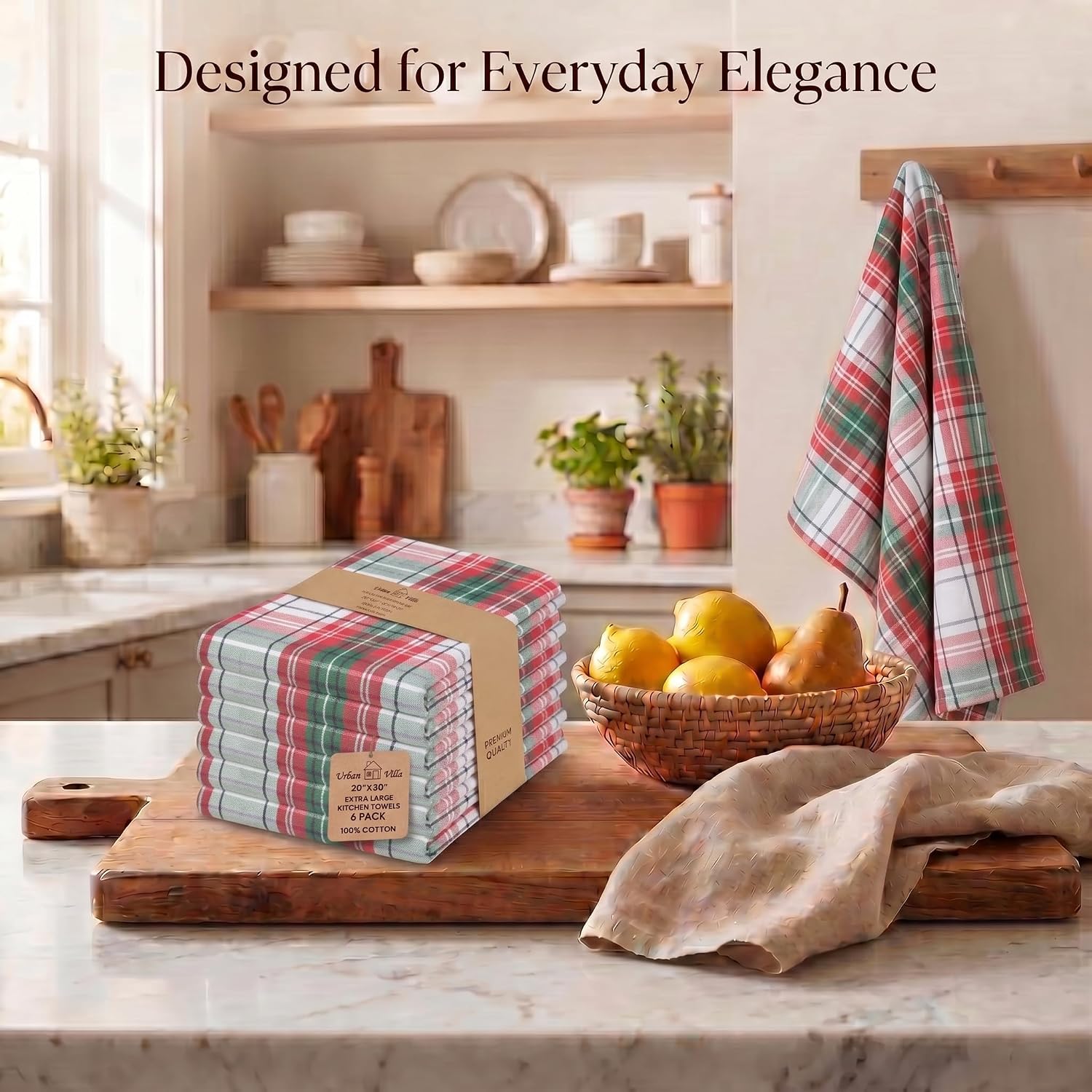 Urban Villa KitchenTowels Cotton DishTowels 20”x30”(Set of 6) Christ Check