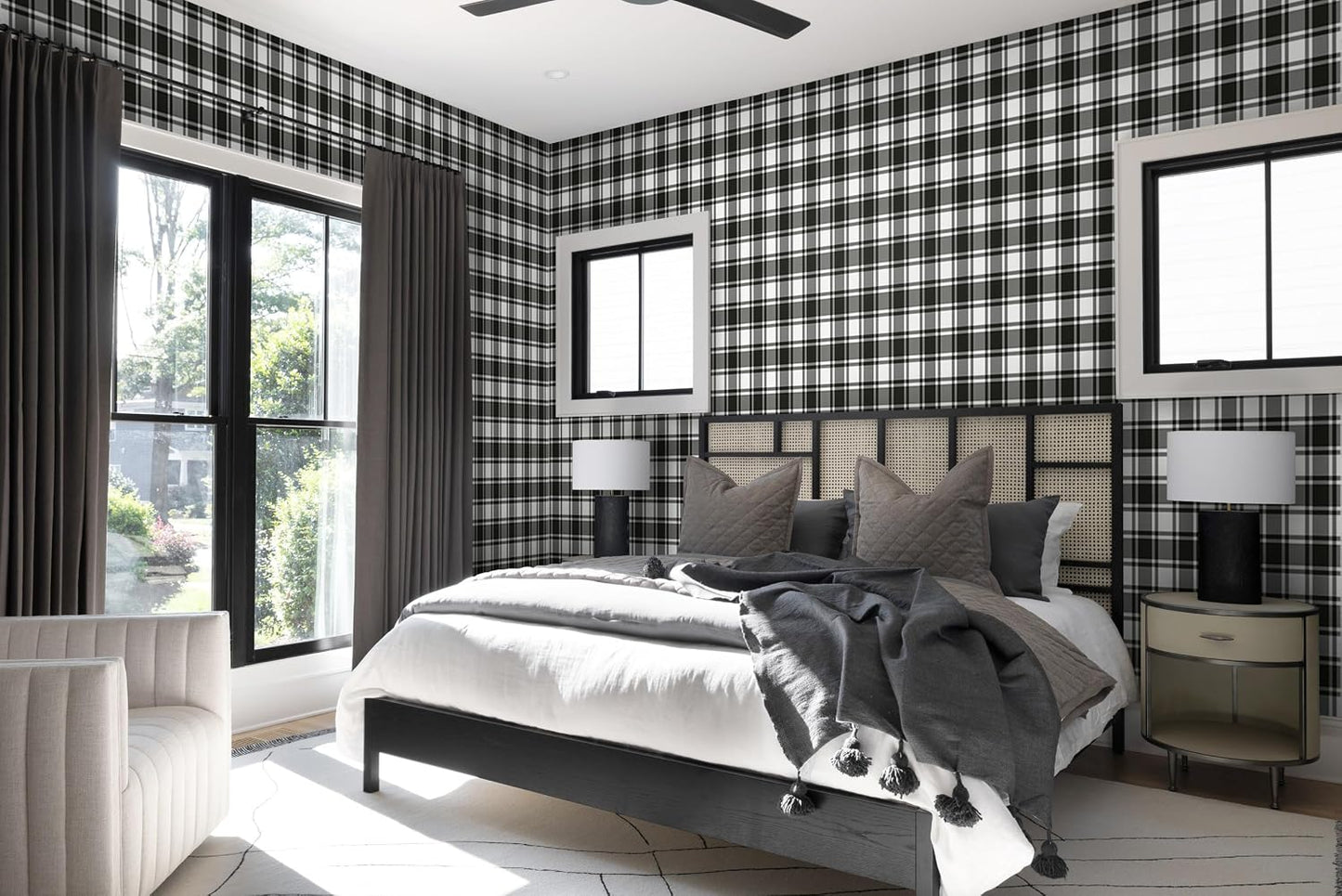 Black and White Peel and Stick Wallpaper Trellis Removable Contact Paper / 17.7 x 197 / Black/white